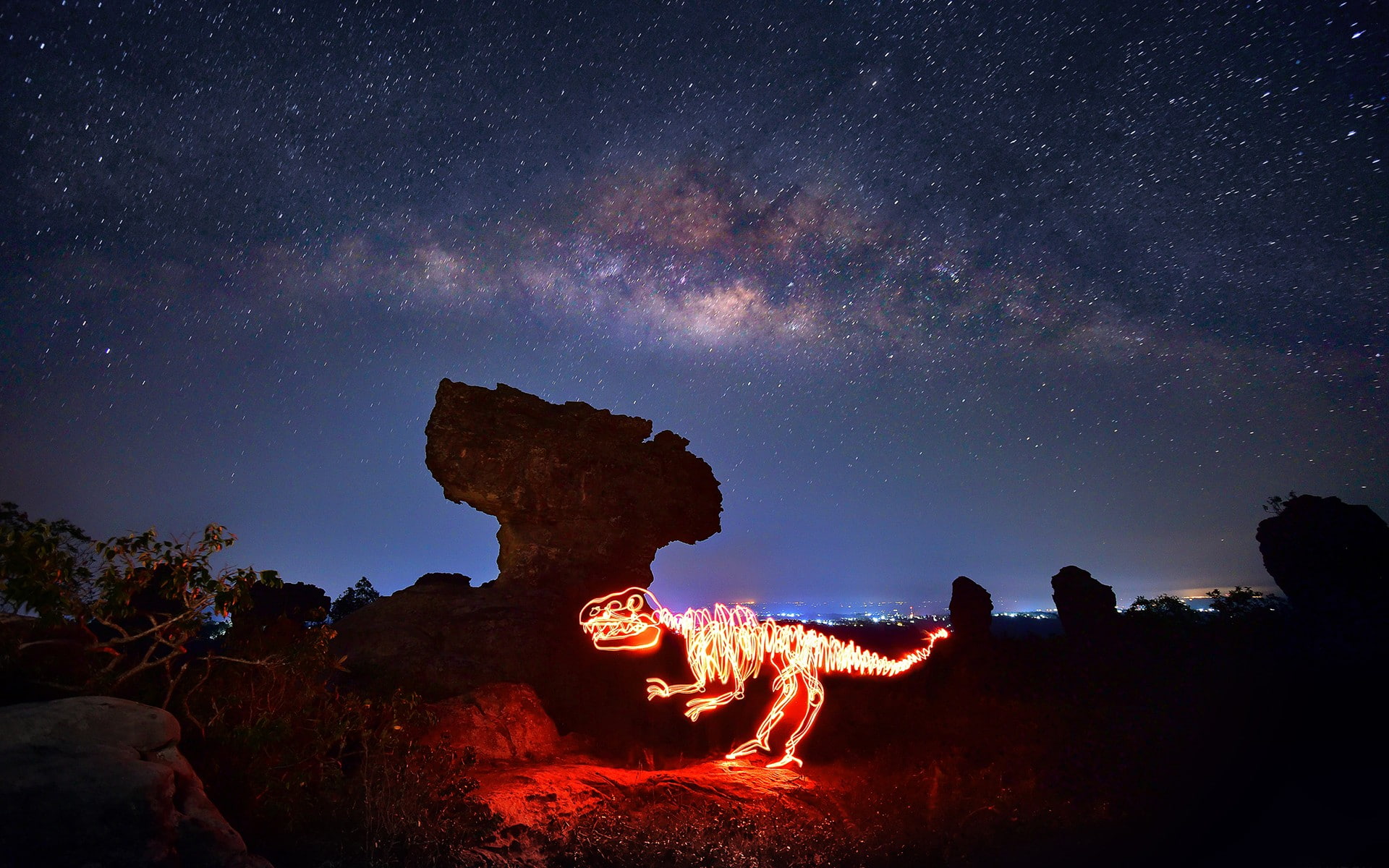 scenics - nature, rock, star - space, Milky Way, no people, space and astronomy, trees, nature, long exposure, rock - object, sky, beauty in nature, rock formation, HD Wallpaper