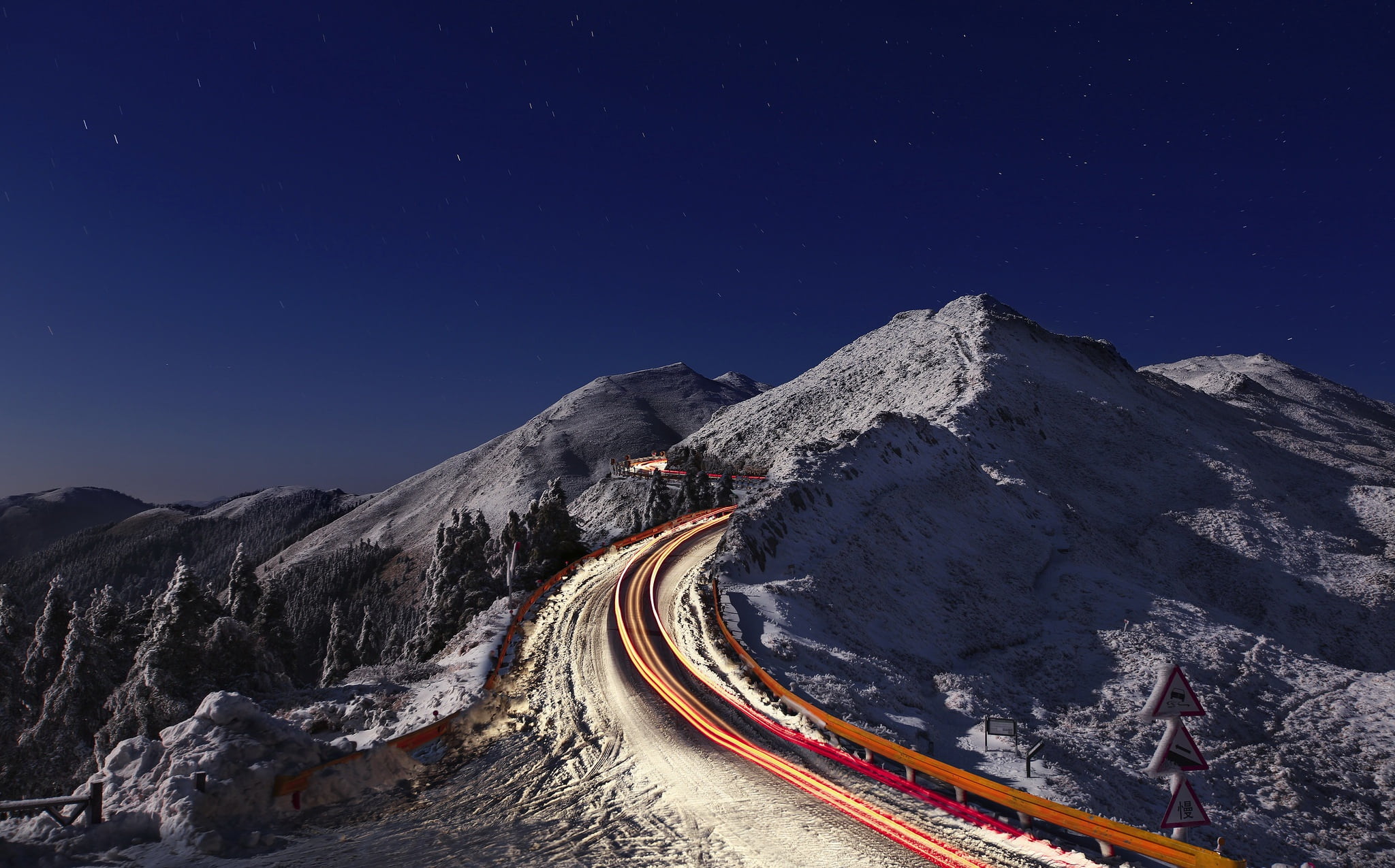dark, outdoors, astronomy, alps, mountain, illuminated, 1080P, non-urban scene, night, snow, sky, environment, formation, nature, mountain range, no people, HD Wallpaper