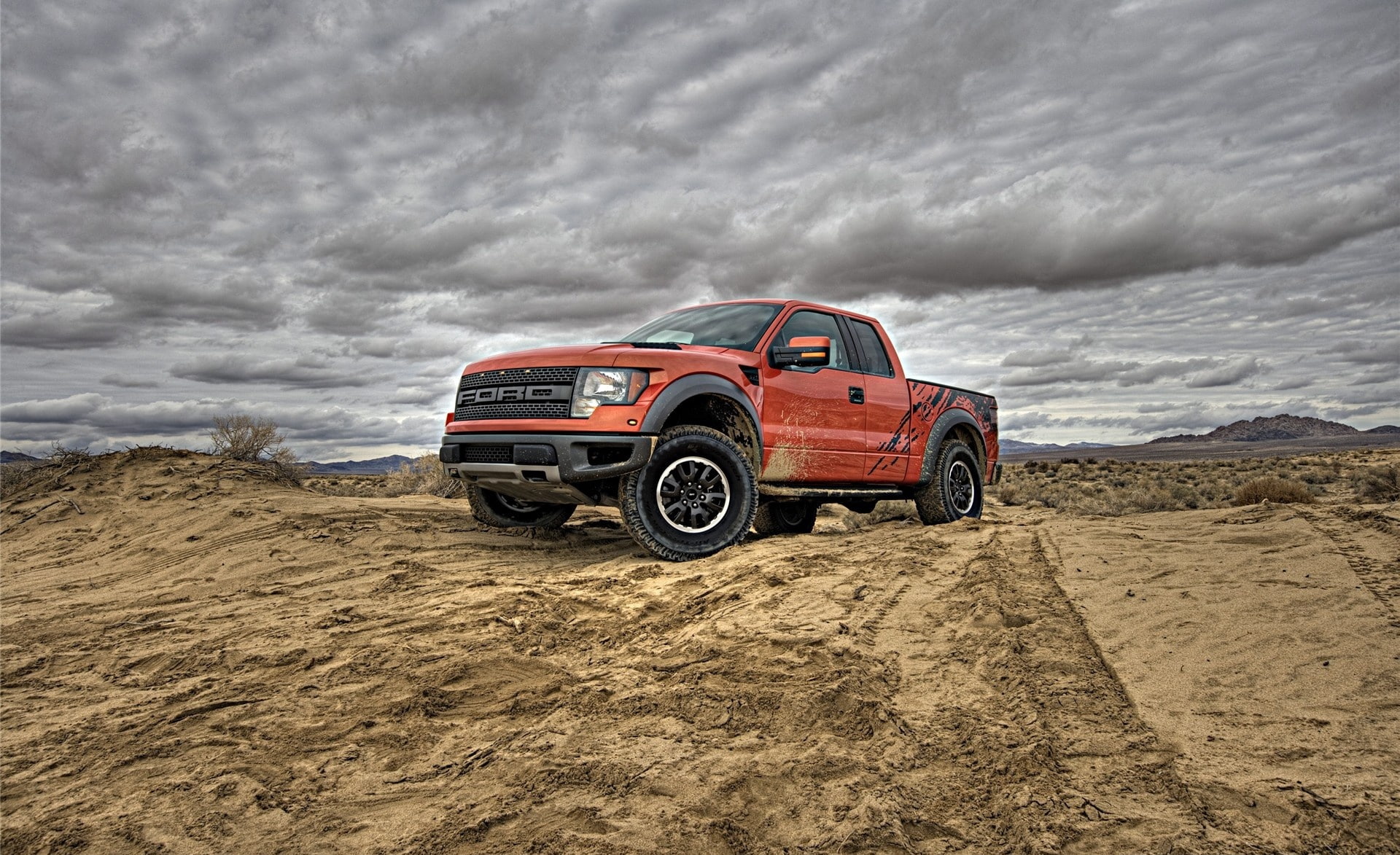 Ford, Sand, cloud - sky, Truck, 1080P, travel, Nature, svt, Cloudy, pickup, environment, Photography, transportation, storm, no people, raptor, day, car, HD Wallpaper