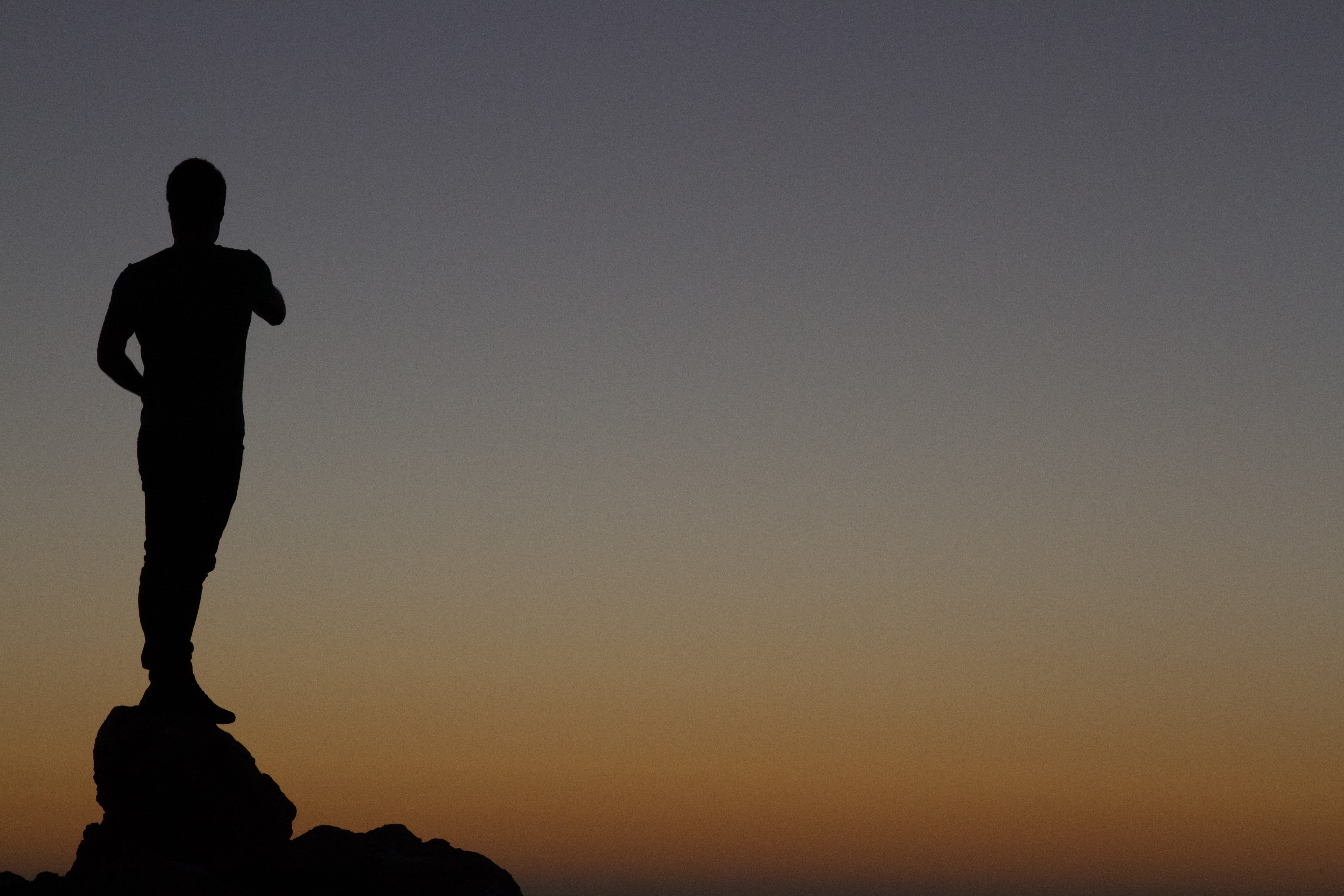 sky, lifestyles, sunset, one man only, statue, scenics - nature, adult, person, sport, tranquil scene, stand, people, one person, balance, copy space, 5K, HD Wallpaper