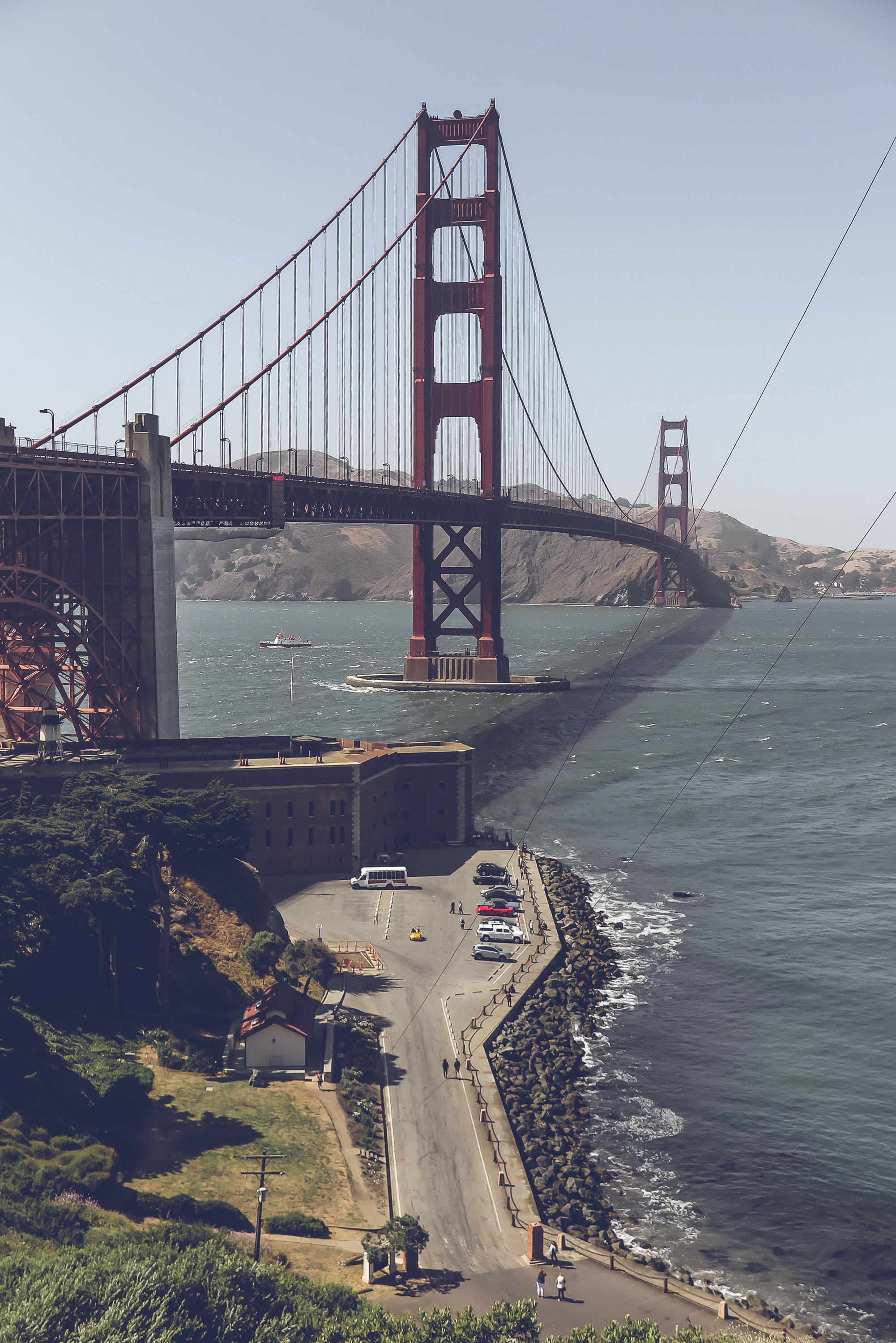 day, bridge, lot, outdoors, support, built structure, california, rivets, nature, gate, transportation, san francisco bay, bay of water, tourism, bay, city, Phone HD Wallpaper