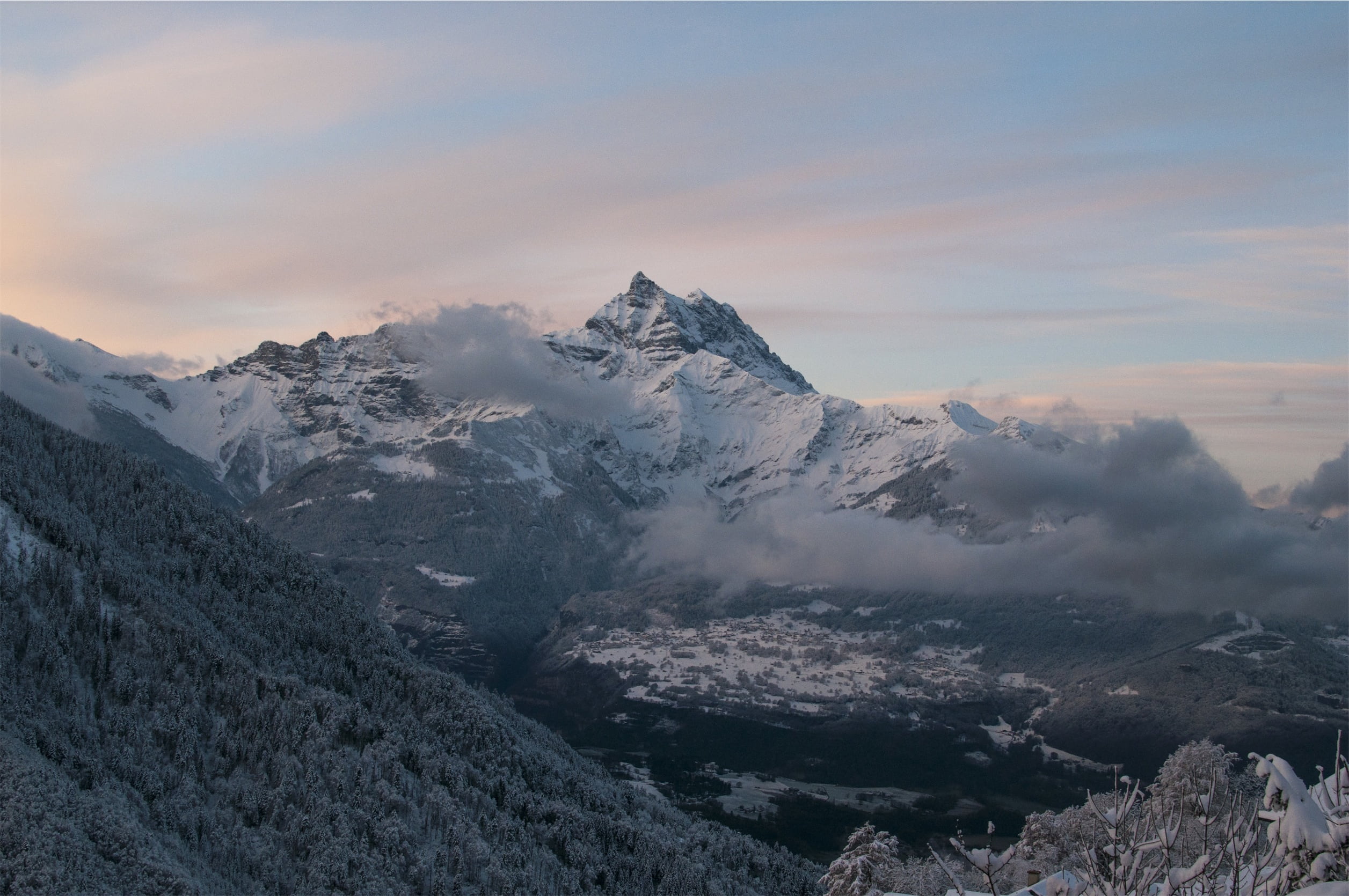 no people, winter, cloud - sky, scenic, outdoors, day, scenics, beauty in nature, idyllic, tranquil scene, view, sunrise, valley, nature, snow, mountain peak, HD Wallpaper