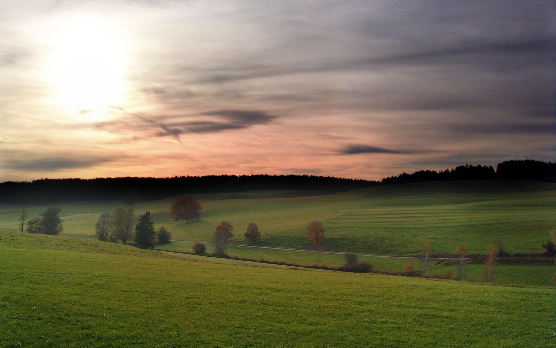 sundown, germany, 1080P, mountain, lscape, bayern, landscape, sunset, clouds, german, widescreen, 3d and abstr, tree, HD Wallpaper