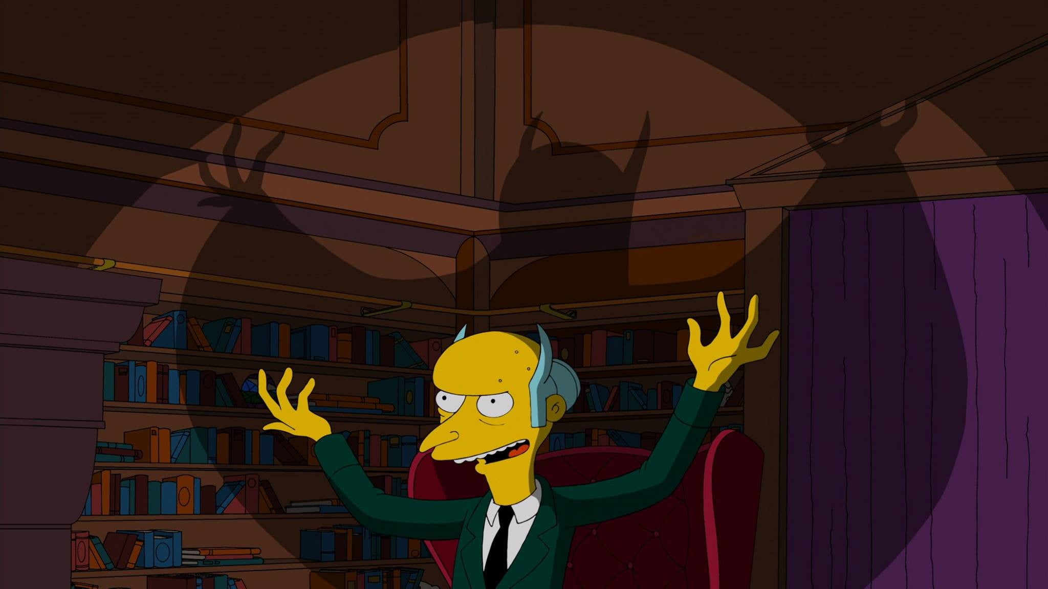 1080P, creativity, Montgomery Burns, art and craft, night, low angle view, no people, shadow, The Simpsons, yellow, building, character, evil, building exterior, HD Wallpaper