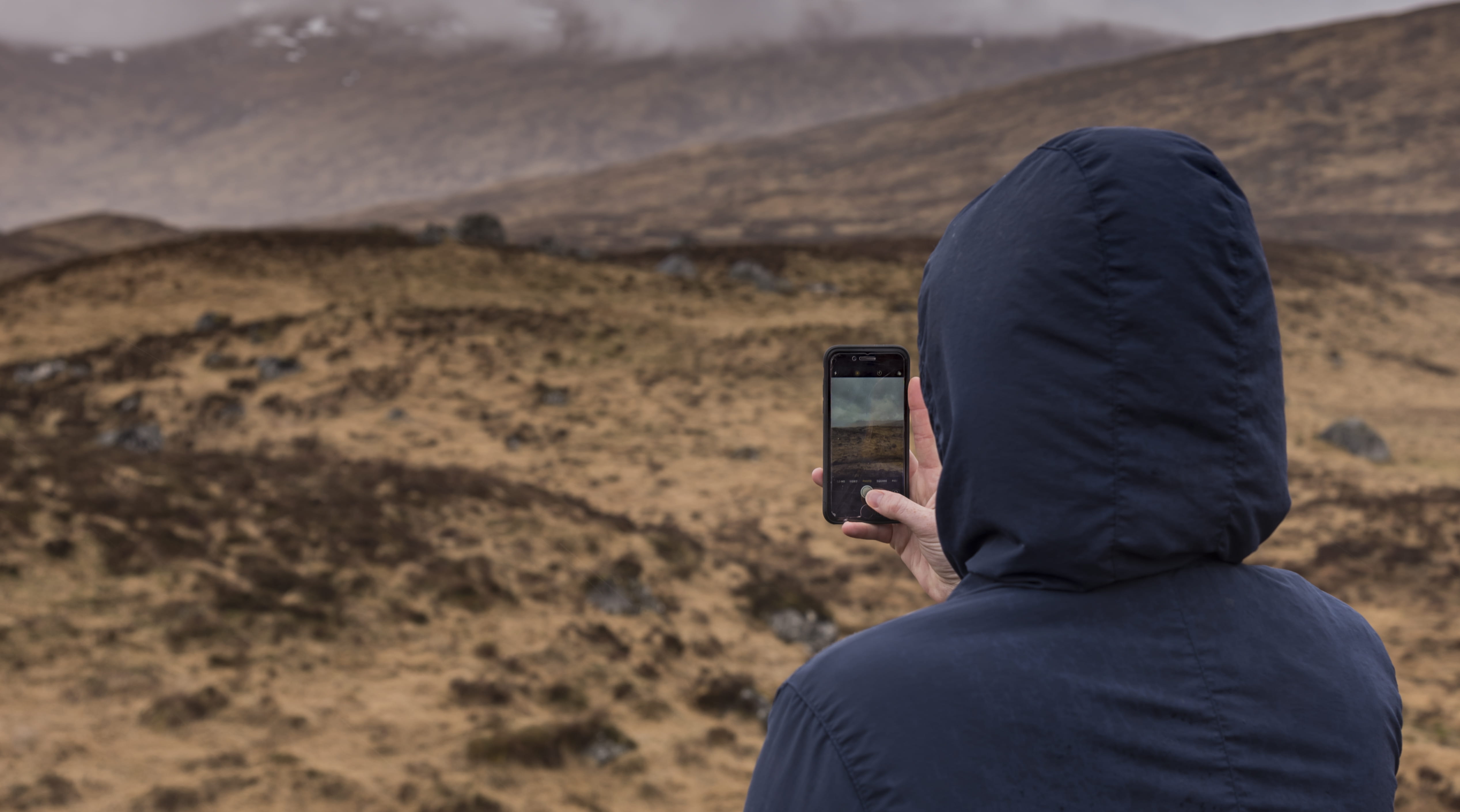 mountain, adult, activity, looking out, united kingdom, one person, nature, hood, people, photographing, cold, winter, land, mobile phone, computer, landscape, HD Wallpaper