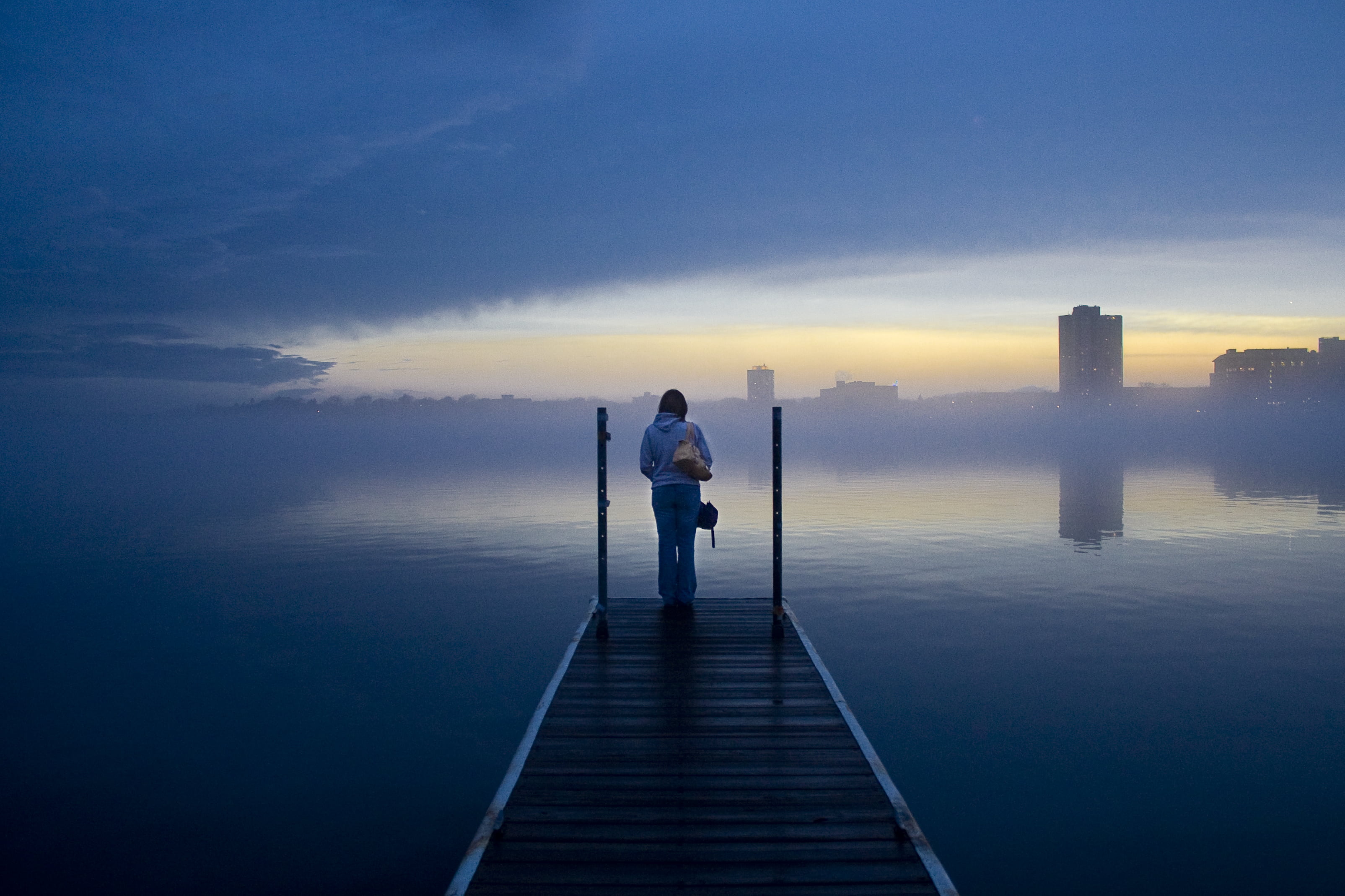 bodies of water, men, mist, water, feature, 2K, person, foot, chiara, sunset, people, standing, clouds, spring, walk in, v10, bodies, calhoun, lake, outdoors, HD Wallpaper