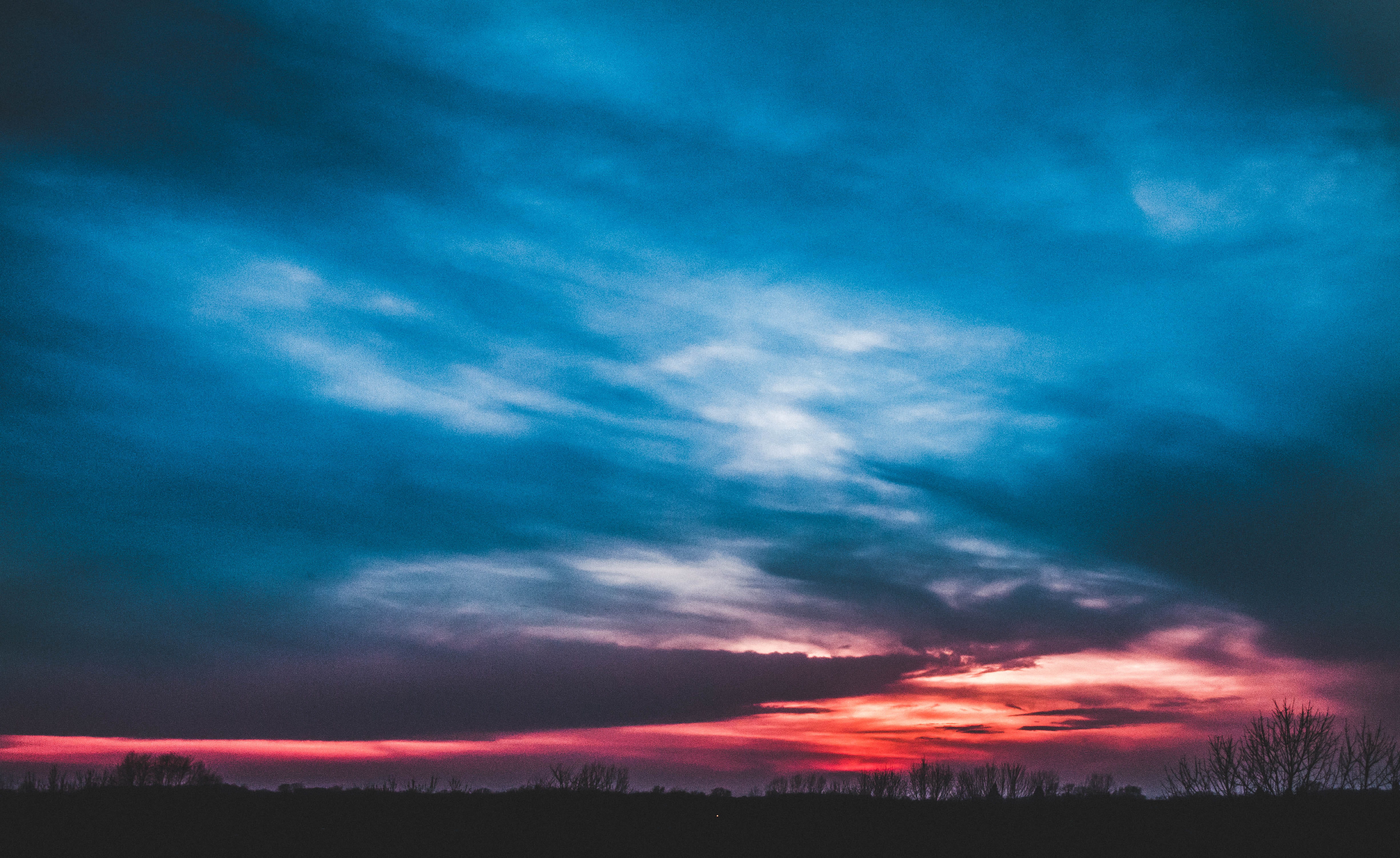 outdoors, sunset, dramatic sky, atmospheric mood, red, ominous, dark, beauty in nature, trees, black, nature, sky, environment, moody sky, clouds, 4K, HD Wallpaper