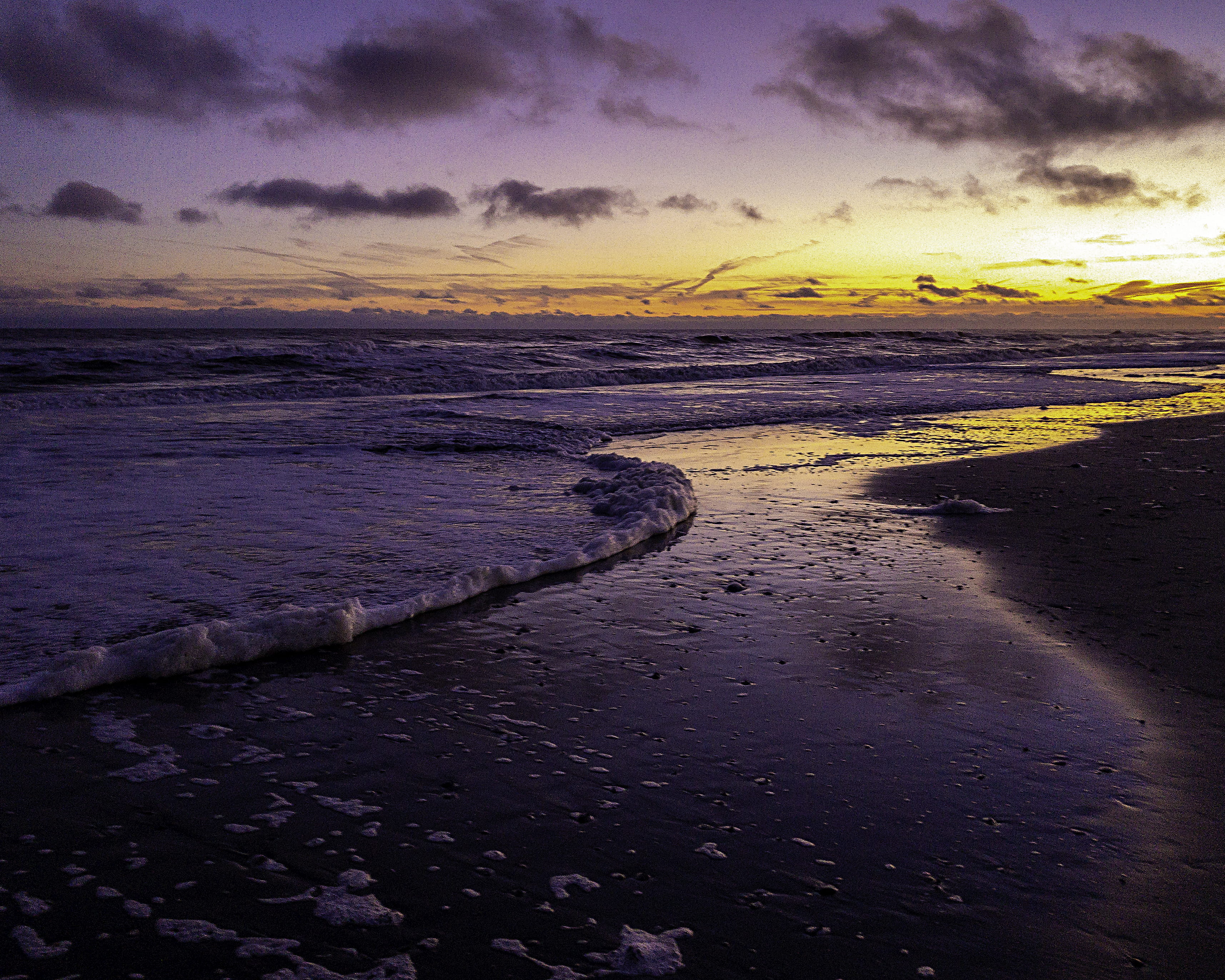 sunset, cloudy, 2K, horizon, body, beach, land, idyllic, beauty in nature, sea, outdoors, building, nature, architecture, water, united states, 2307 s ocean blvd, HD Wallpaper