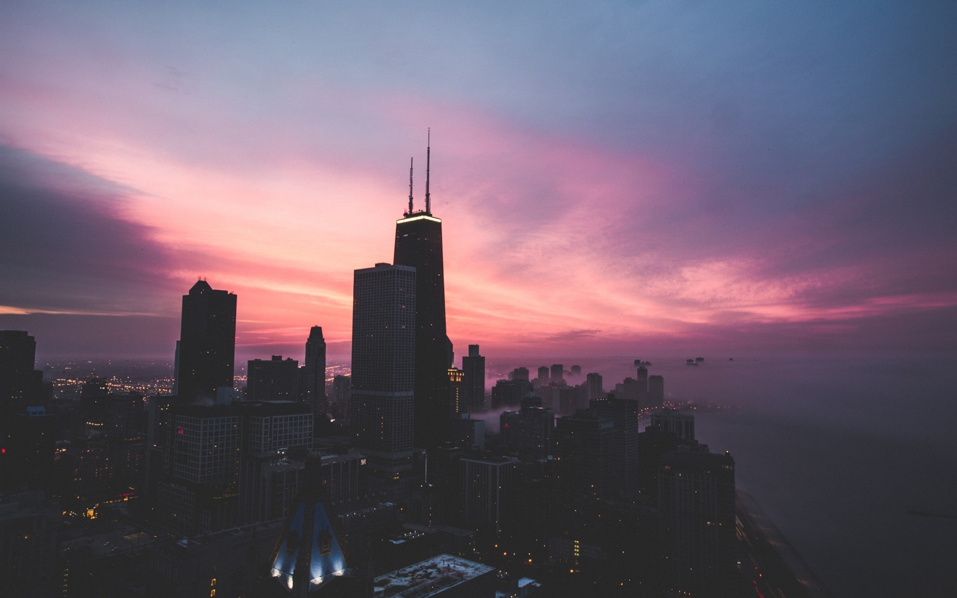 1080P, Chicago, Red, Skyscrapers, City, Dusk, Sunset, USA, Sky, HD Wallpaper