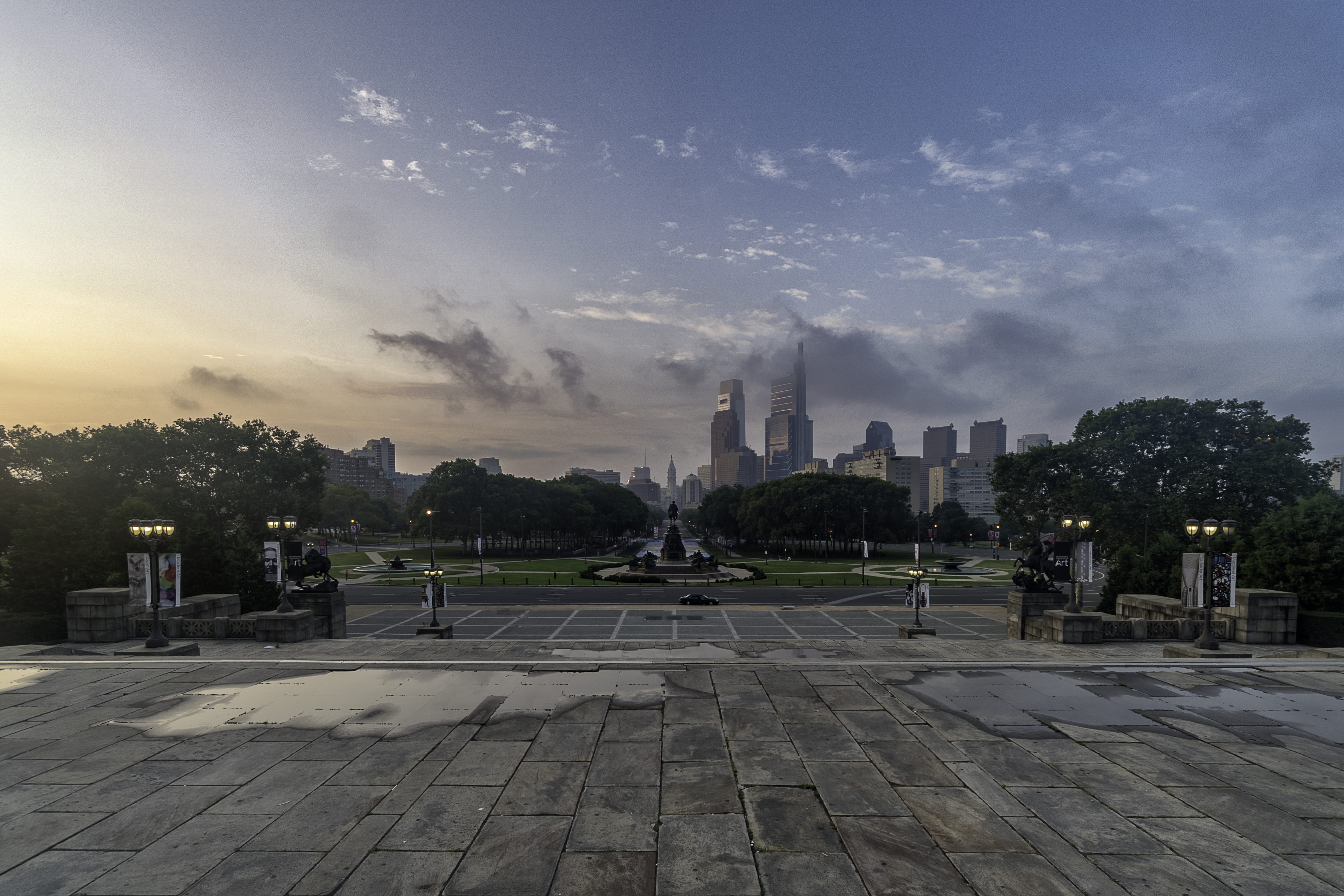 sunrise, sky, skyscraper, philly, environment, travel destinations, united states, cloud - sky, philadelphia, tree, clouds, plant, day, building, landscape, HD Wallpaper