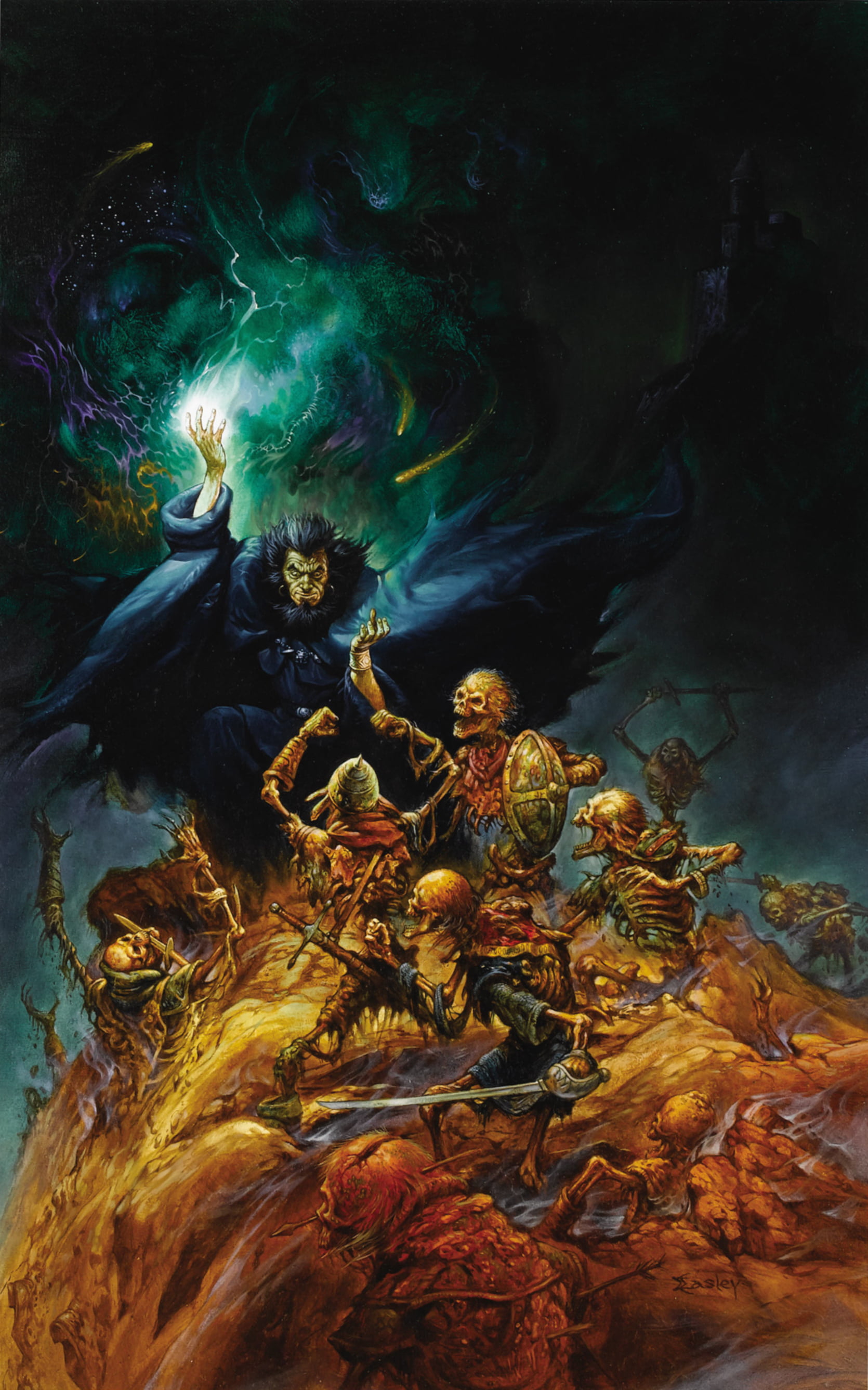 skeleton, sword, undead, shield, wizard, Jeff Easley, 2K, Phone HD Wallpaper