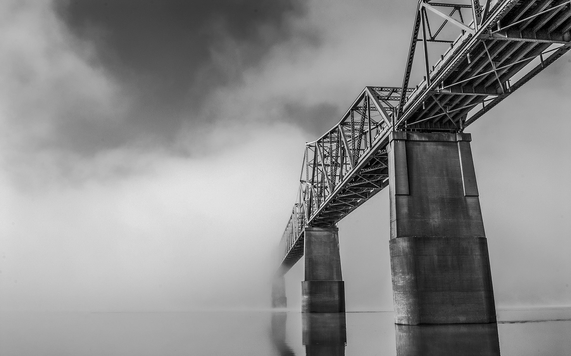 hd, 1080P, bridge, architecture, bw, ocean, HD Wallpaper