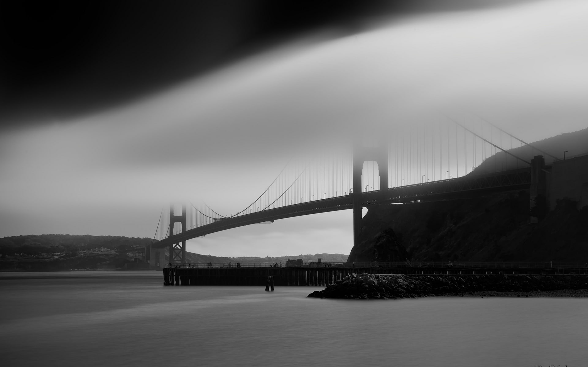 ocean, bridge, fogs, 1080P, francisco, san, nature, golden, mist, gate, bw, hd, HD Wallpaper
