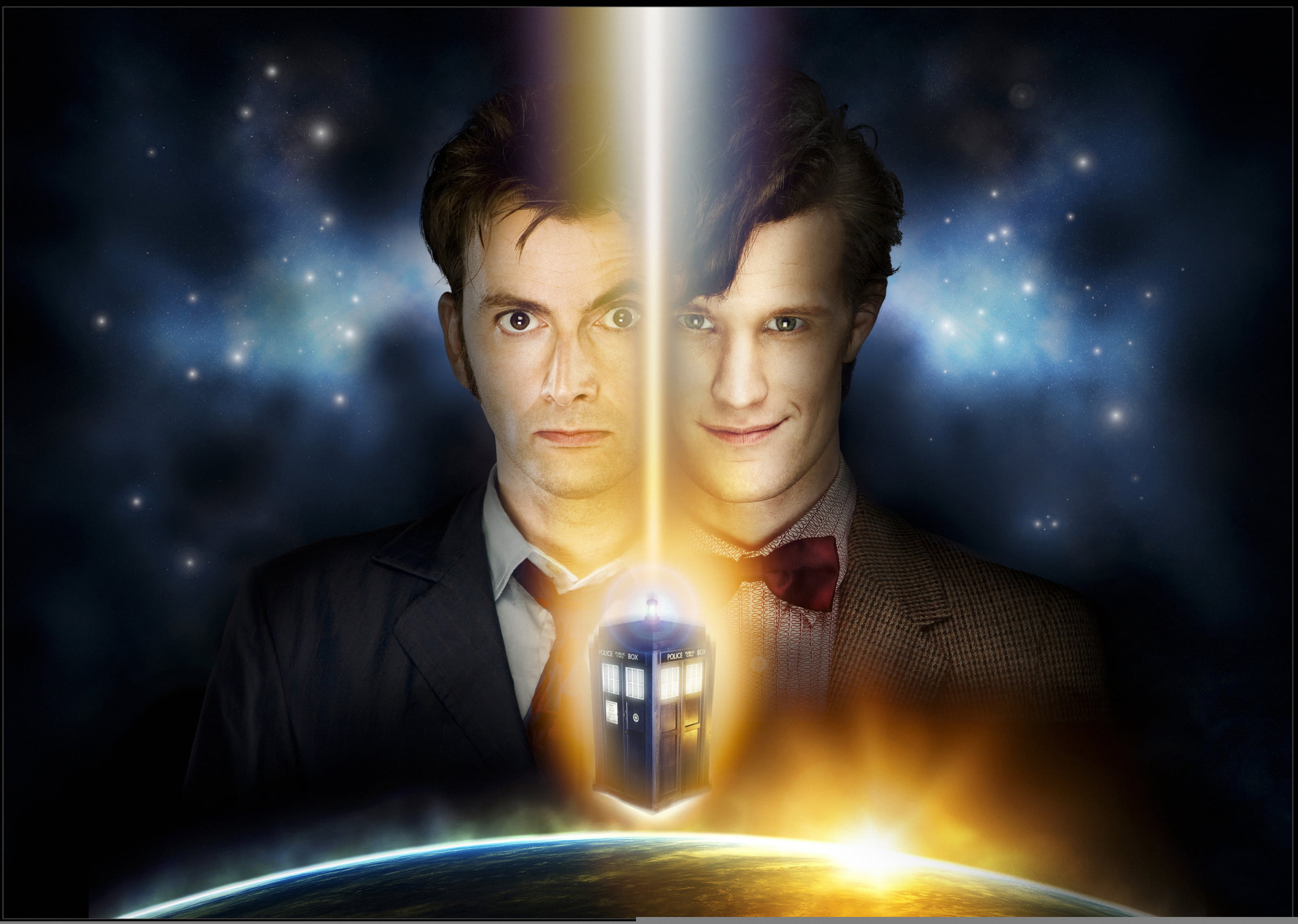 the TARDIS, human Face, gray, businessman, glowing, studio shot, David Tennant, futuristic, emotion, Matt Smith, 1080P, s, star - space, digital composite, HD Wallpaper