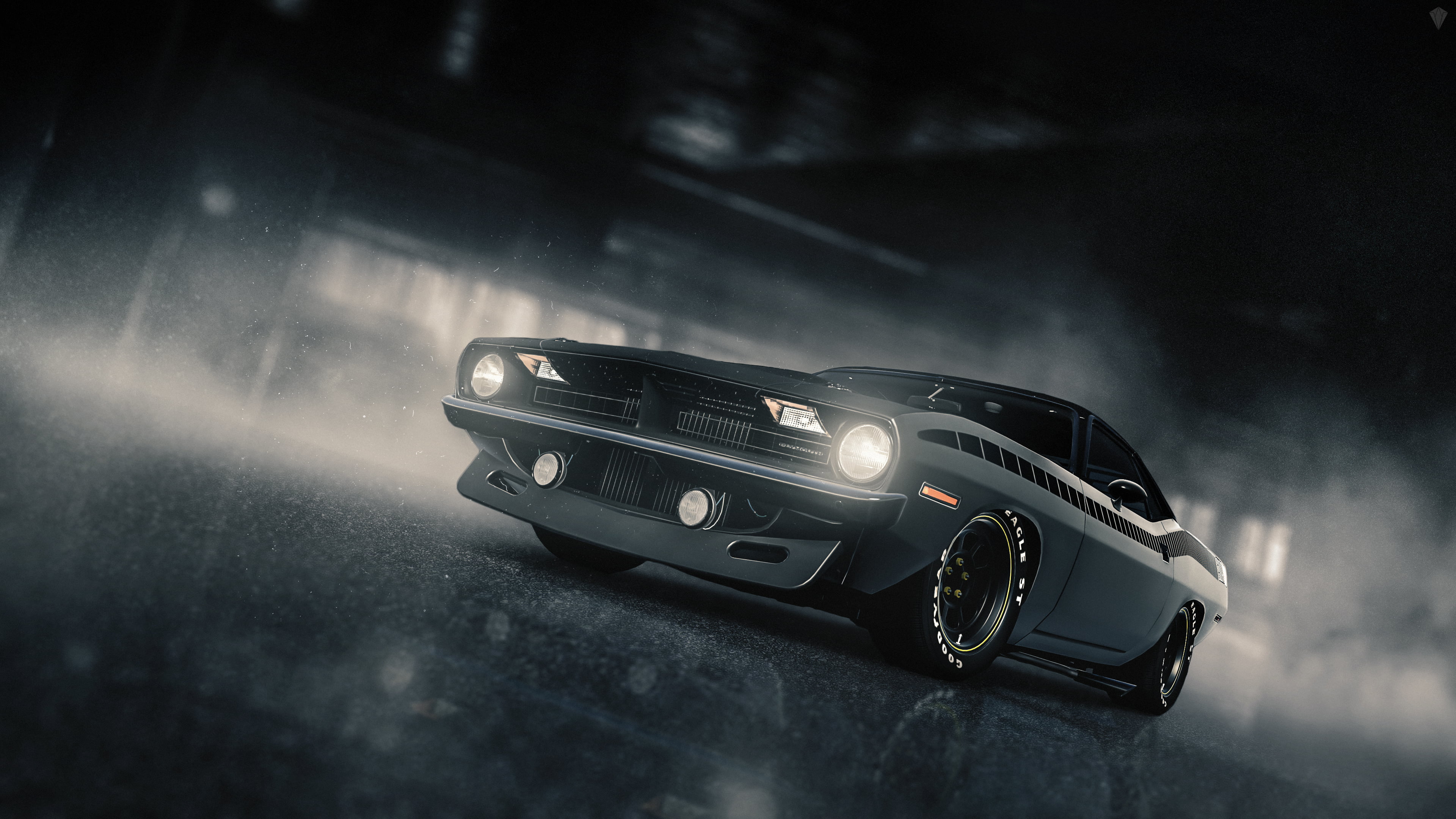 no people, transportation, mode of transportation, challenger, technology, motor vehicle, gray, racecar, 4K, Gran Turismo 6, motion, sport, nature, black, HD Wallpaper
