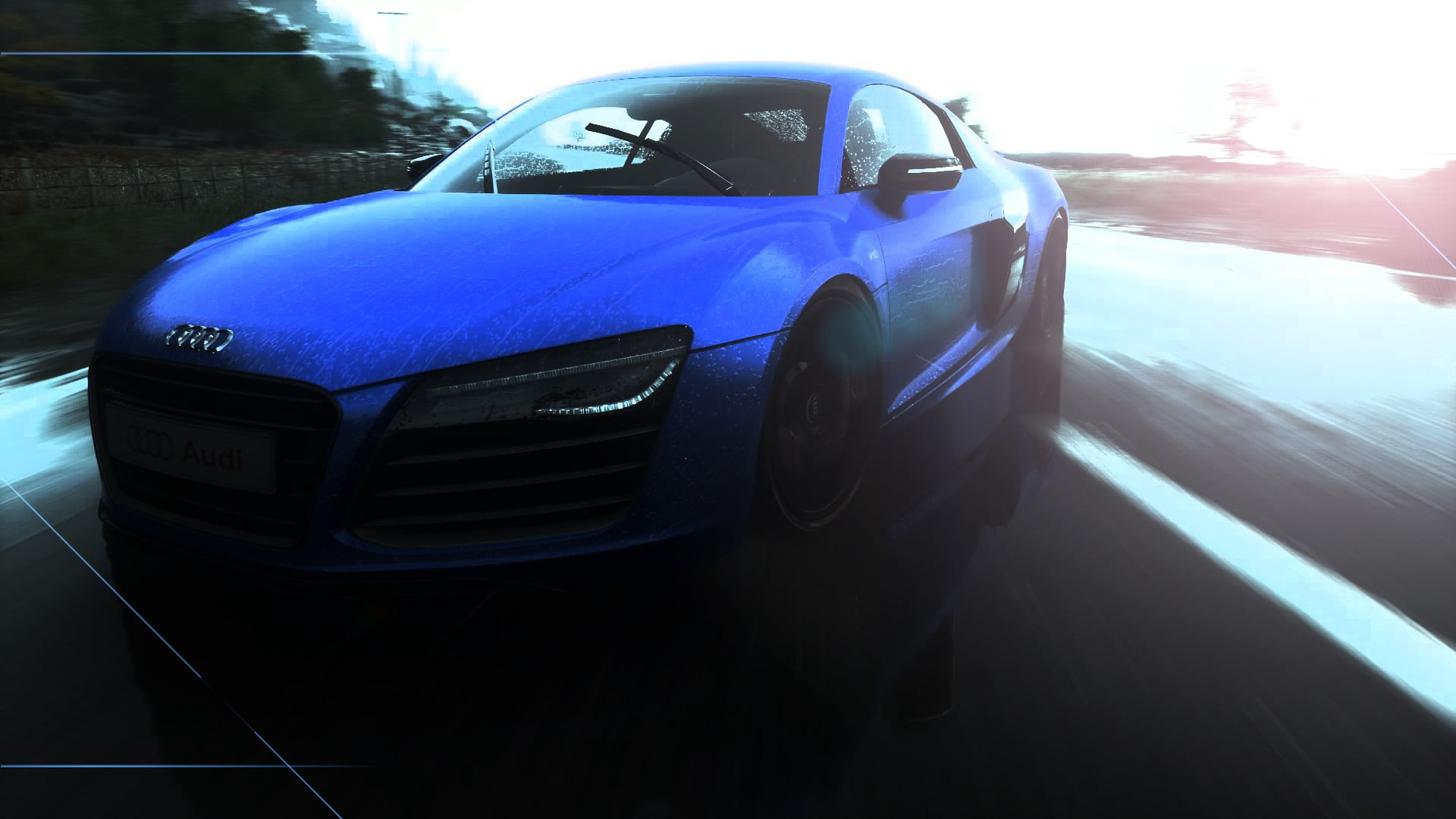 motion blur, headlight, 1080P, speed, Drifting, coupe, luxury, drift, road, Forza Motorsport 5, sports car, Audi R8, day, city, transportation, outdoors, HD Wallpaper