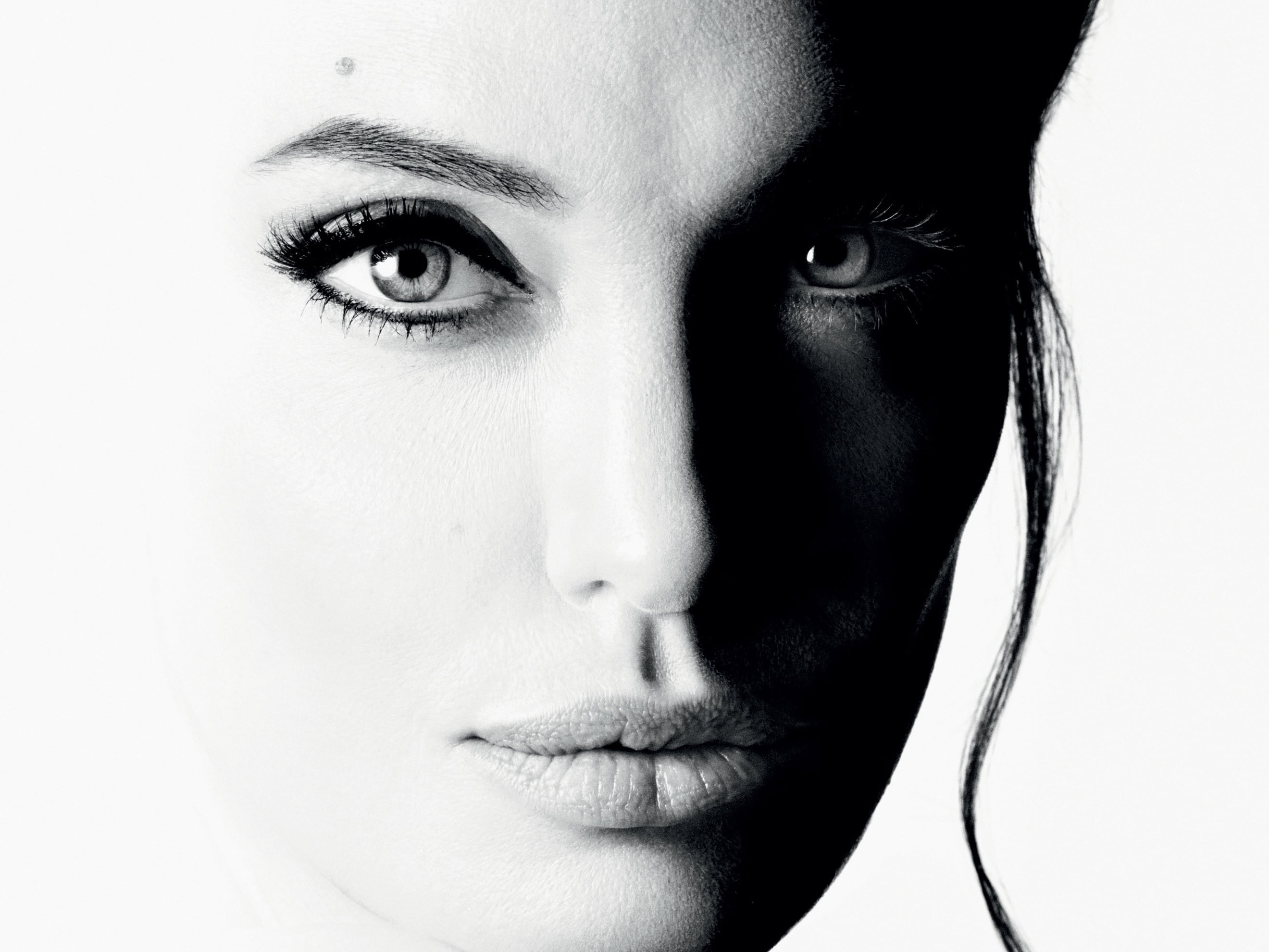 Face, Black and White, Actress, Actresses, Girl, Celebrity, 2K, Woman, Angelina Jolie, HD Wallpaper