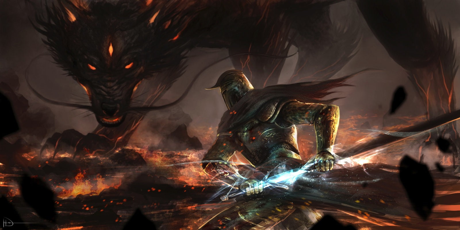 720P, fantasy art, dragon, knight, HD Wallpaper