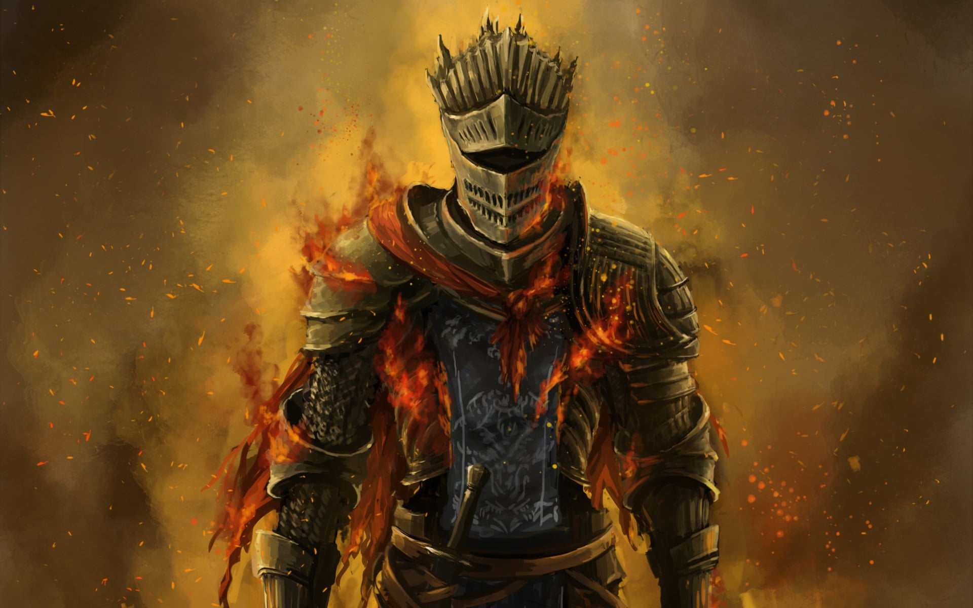 fire, artwork, fantasy art, knight, armor, 1080P, Dark Souls, HD Wallpaper