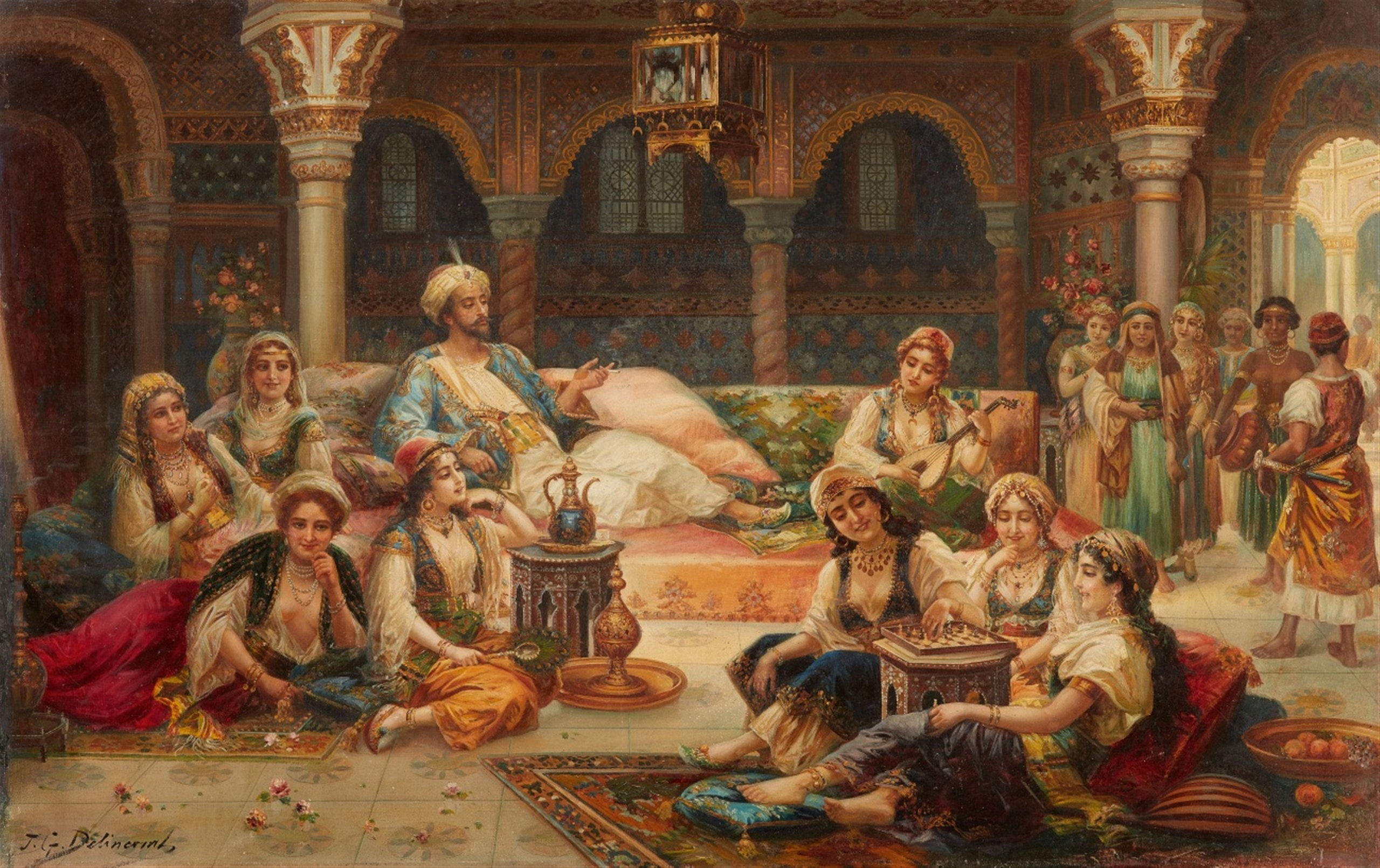 painting, harem, scene, 2K, delincourt, HD Wallpaper