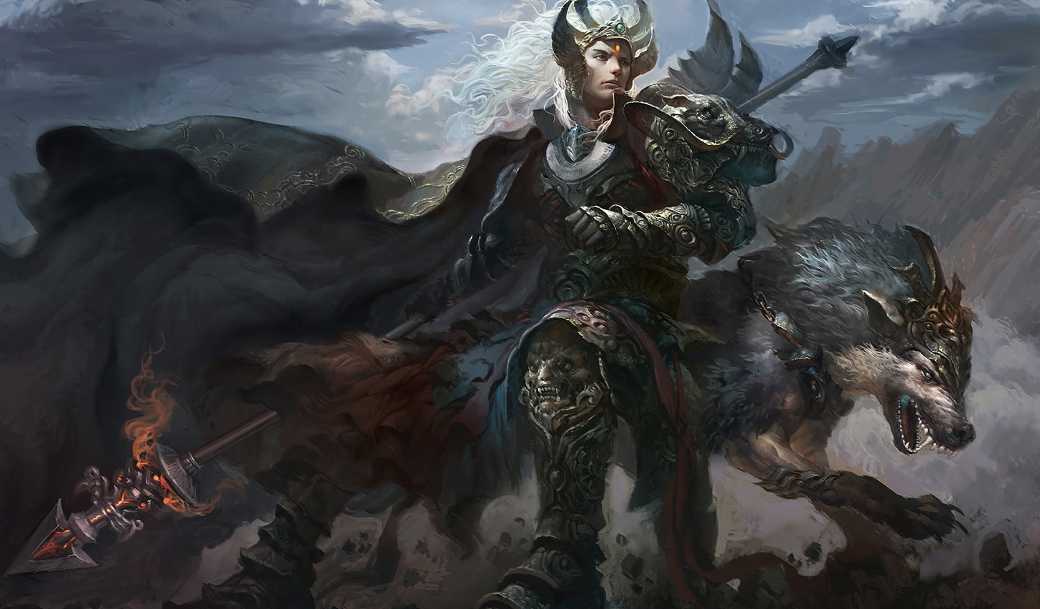 wolf, fantasy, art, sun hao, 720P, man, luminos, lup, Warrior, HD Wallpaper