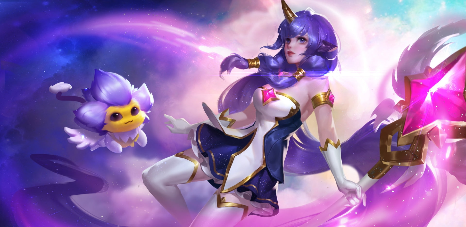 hot ci, 1080P, blue, fantasy, Unicorn girl, girl, frumusete, unicorn, luminos, pink, HD Wallpaper