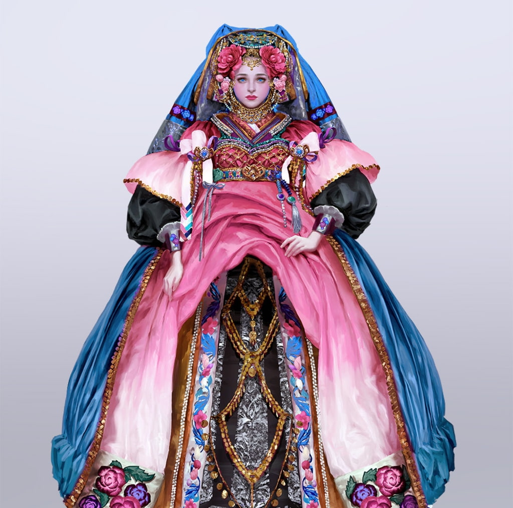 480P, frumusete, dress, ggirl, pink, Princess, beauty, sohee kim, girl, blue, fantasy, luminos, lue, HD Wallpaper