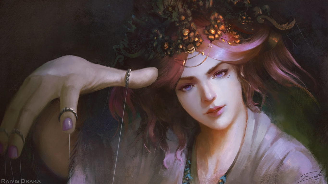 frumusete, face, fantasy, raivis draka, 720P, luminos, portrait, pink, hand, Puppet master, closeup, HD Wallpaper