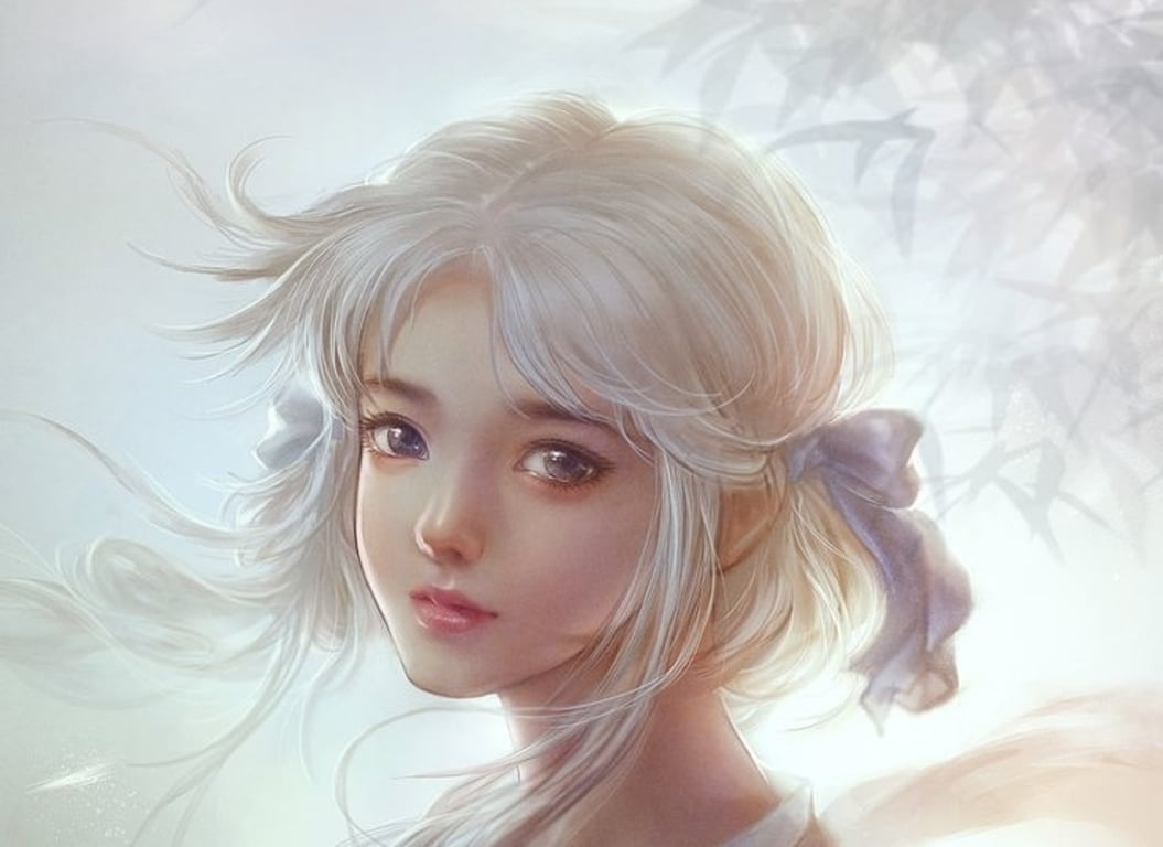 luminos, headshot, contemplation, long hair, girls, young adult, outdoors, bangs, 480P, fashion, art, looking at camera, females, fantasy, Girl, women, HD Wallpaper