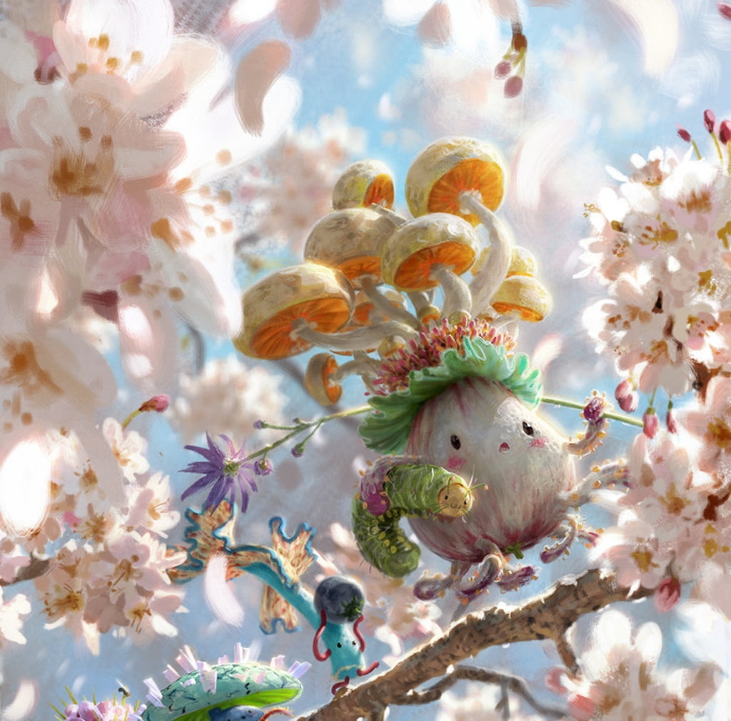 close-up, Saproling, creativity, art and craft, blossom, mushroom, animal themes, sakura, sprink, flowering plant, plant, fantasy, pink, flower, no people, HD Wallpaper