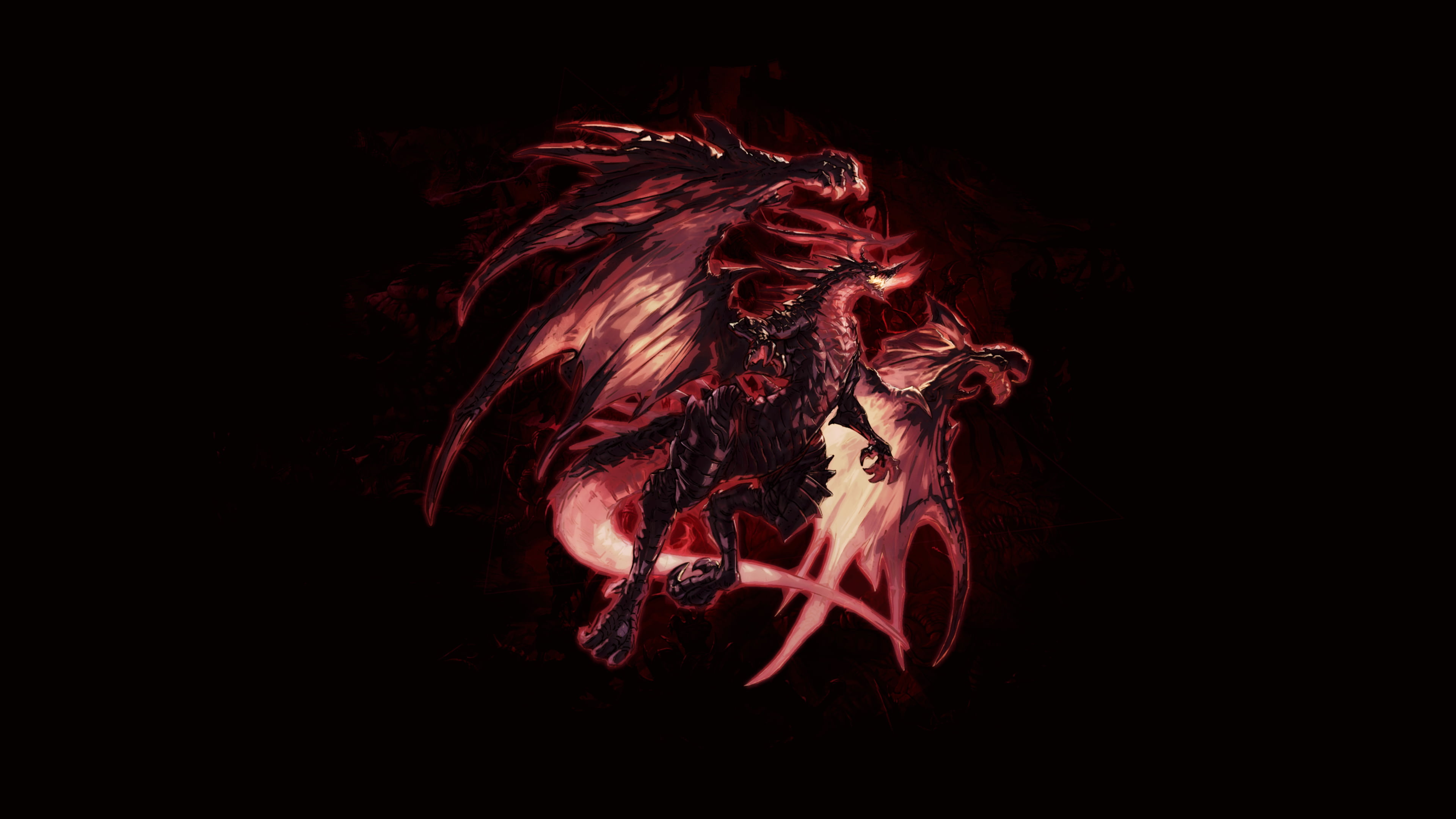 dragon, Bahamut (Shingeki no Bahamut), red, simple, myth, 4K, HD Wallpaper