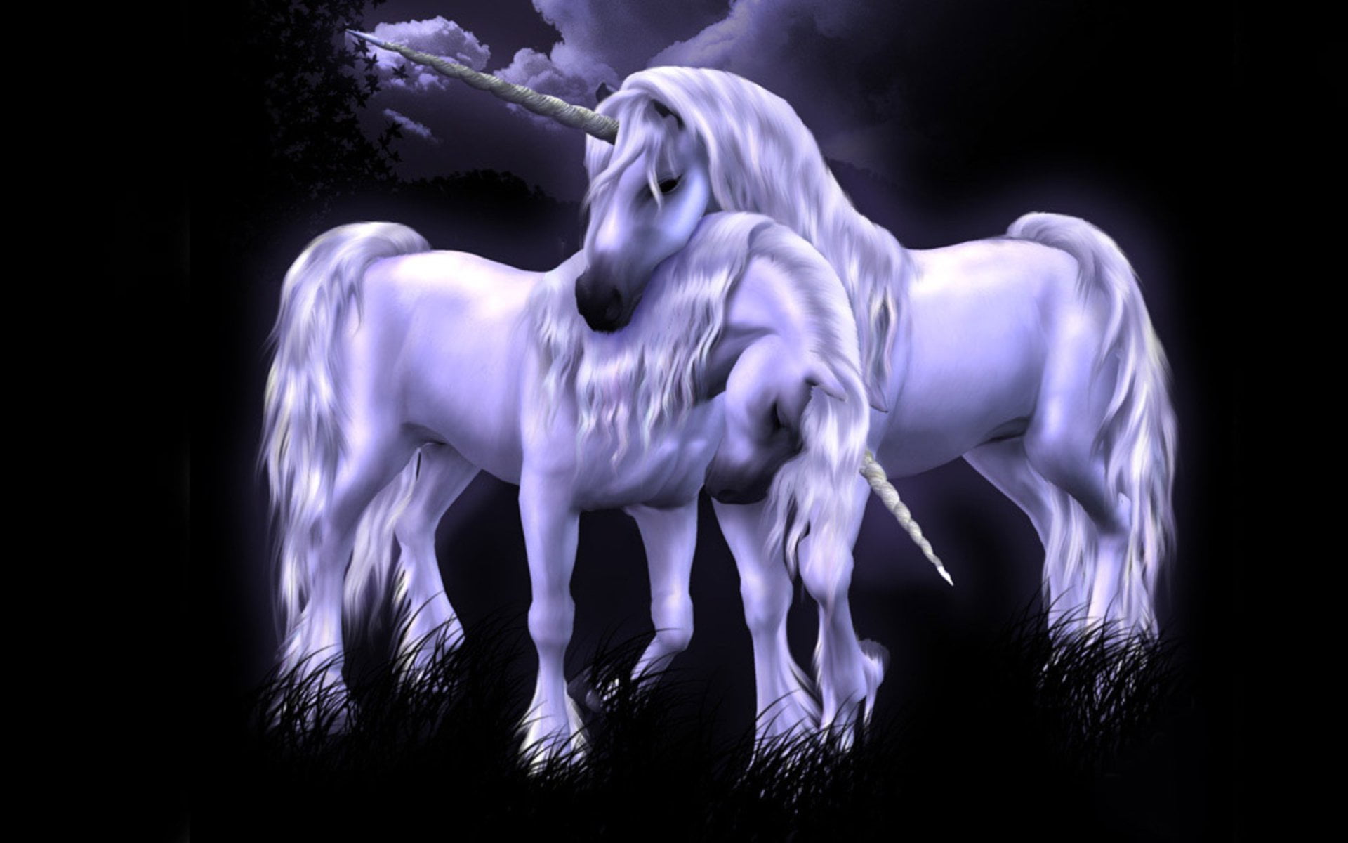 night, white, no people, outdoors, Unicorn, animal wildlife, nature, sculpture, 1080P, animal themes, plant, studio shot, purple, creativity, HD Wallpaper