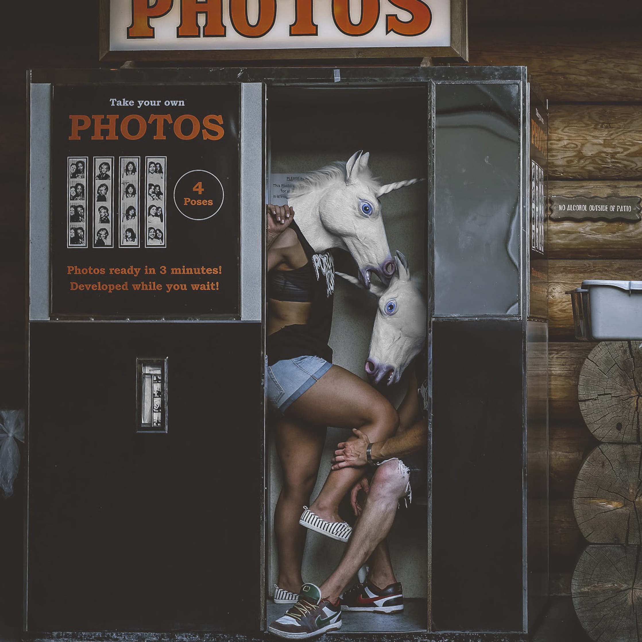 indoors, domestic, photo, guy, representation, outfit, communication, woman, man, unicorn, photobooth, people, photoshoot, mammal, posing, persons, two, Phone HD Wallpaper
