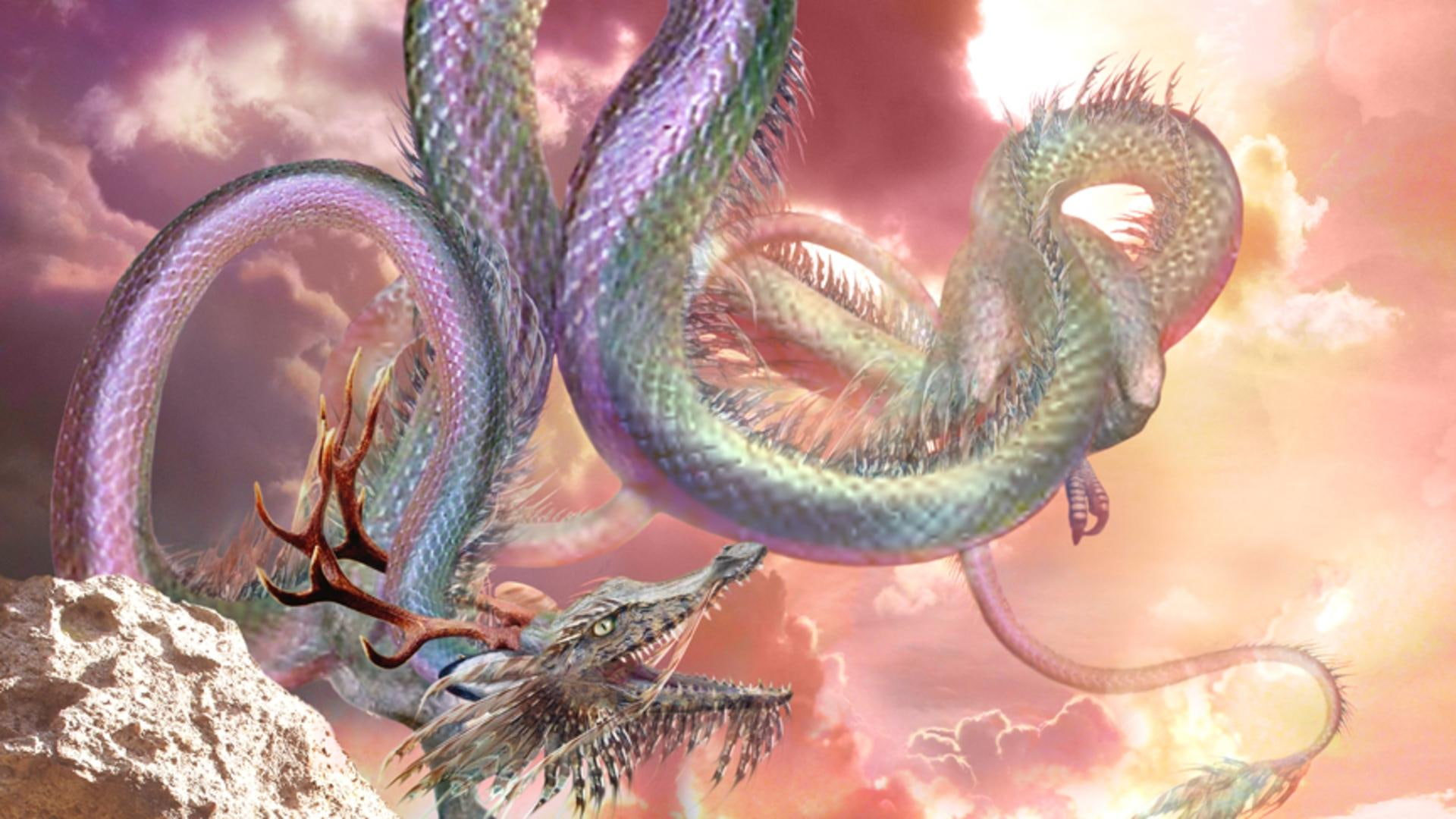 pink, 3d and abstract, animals, mighty, clouds, nature, dragon, 1080P, fantasy, scales, HD Wallpaper