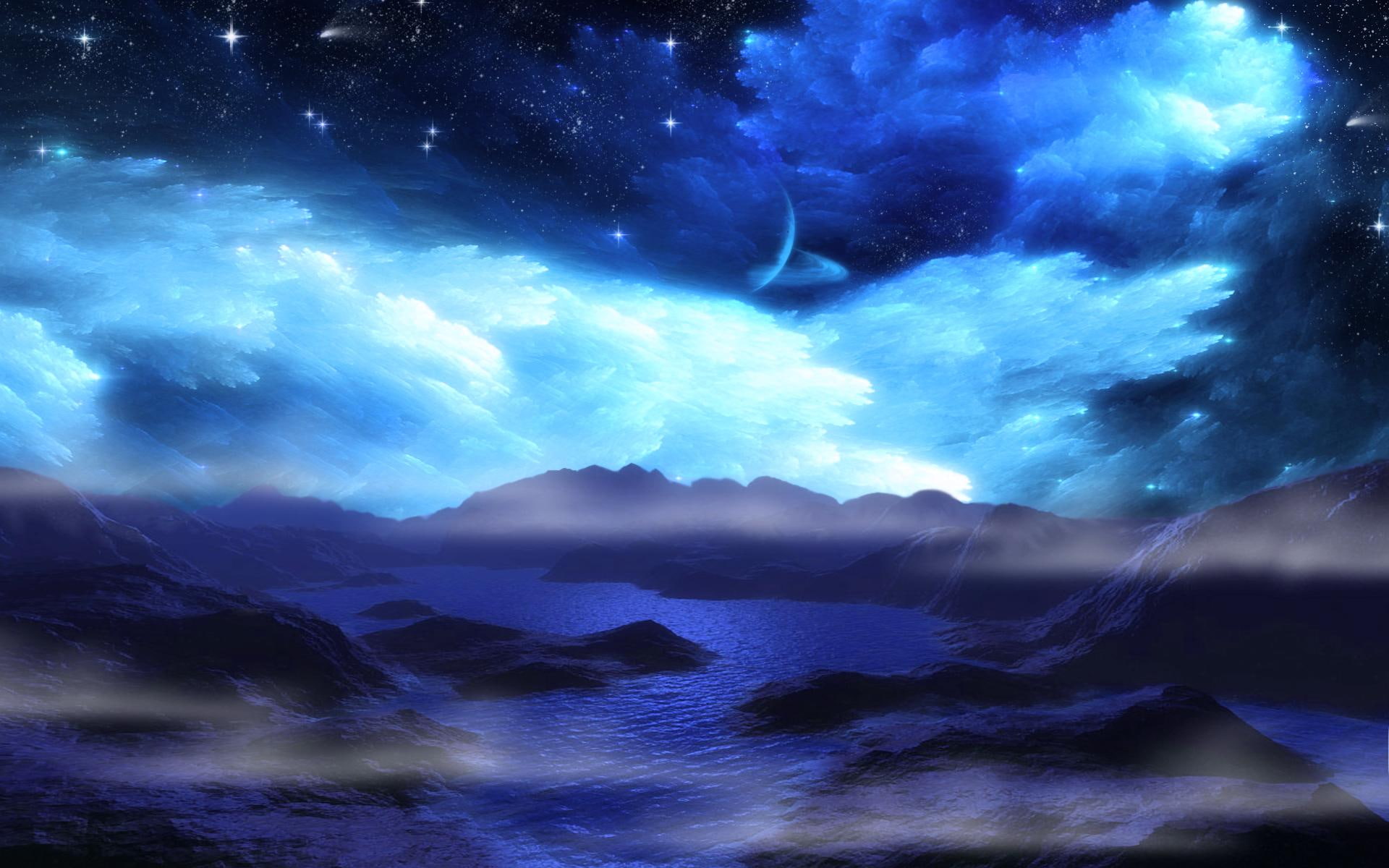anybody, 1080P, black, blue, 3d and abstract, illustration, mountain, clouds, fantasy, HD Wallpaper