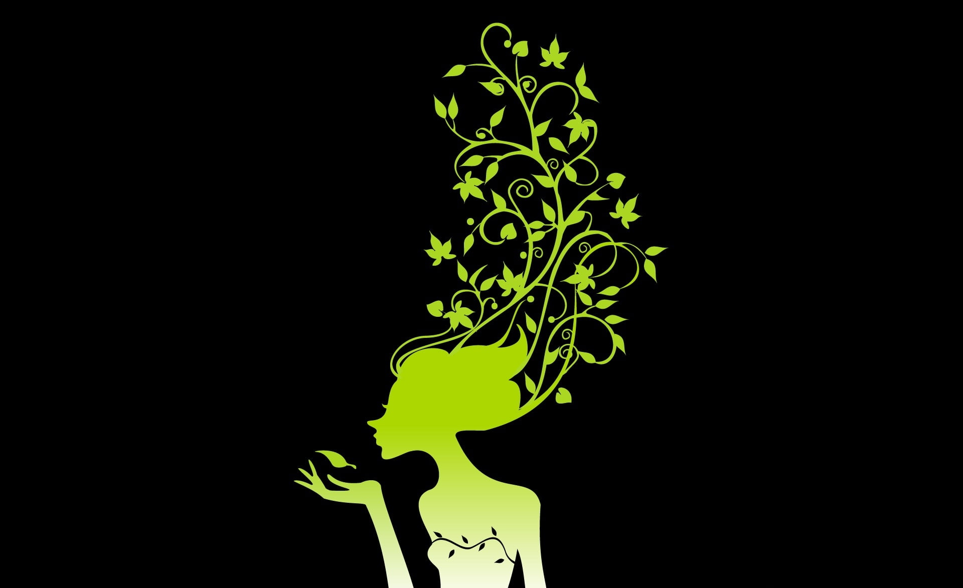 Flower, side view, art, Aero, creativity, paint, studio shot, nature, cut out, abstract, head, no people, Girl, representation, 1080P, indoors, green color, HD Wallpaper