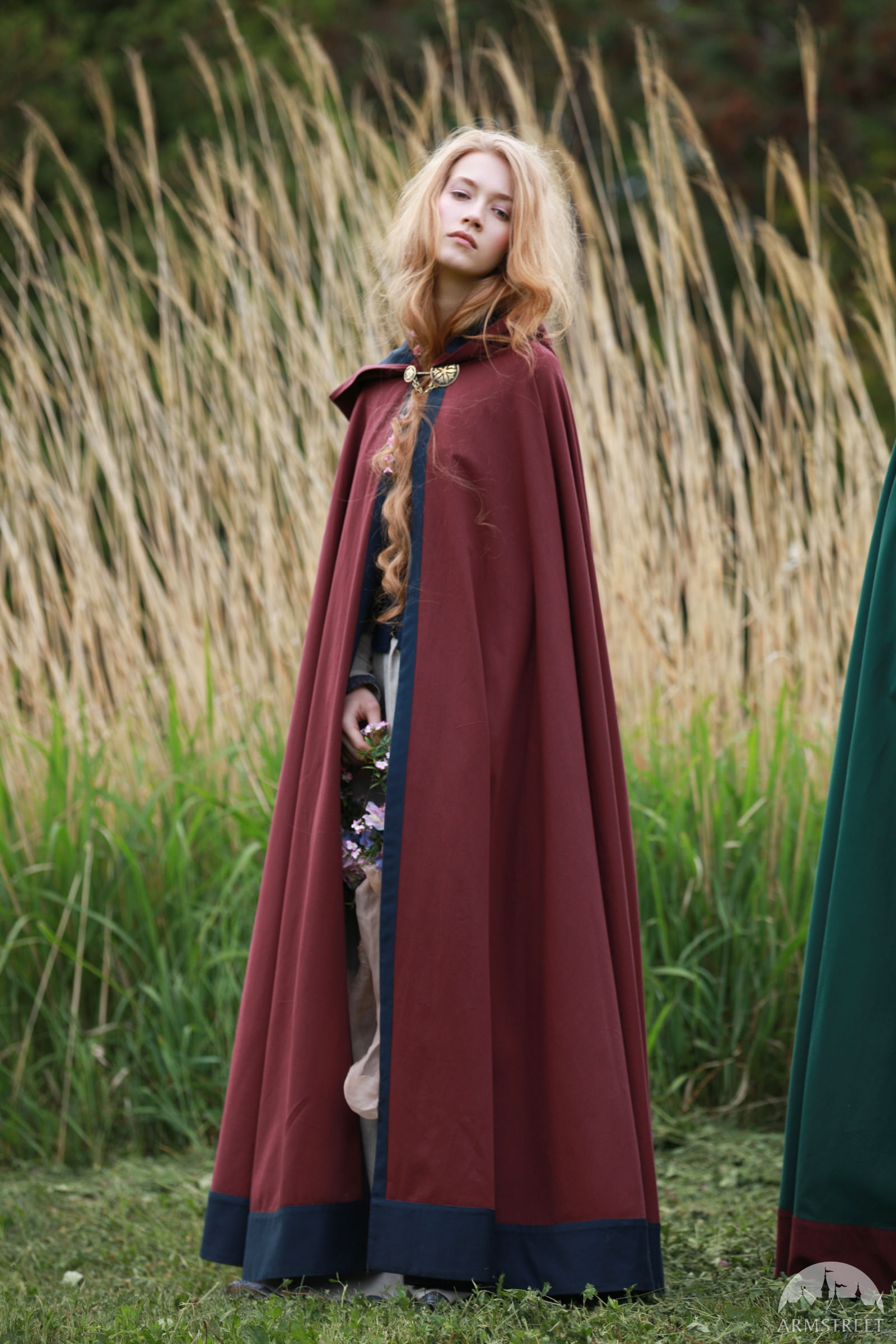 women outdoors, nature, 1080P, flower in hair, cloaks, portrait, dress, women, long hair, long skirt, portrait display, flowers, Armstreet, corset, Phone HD Wallpaper
