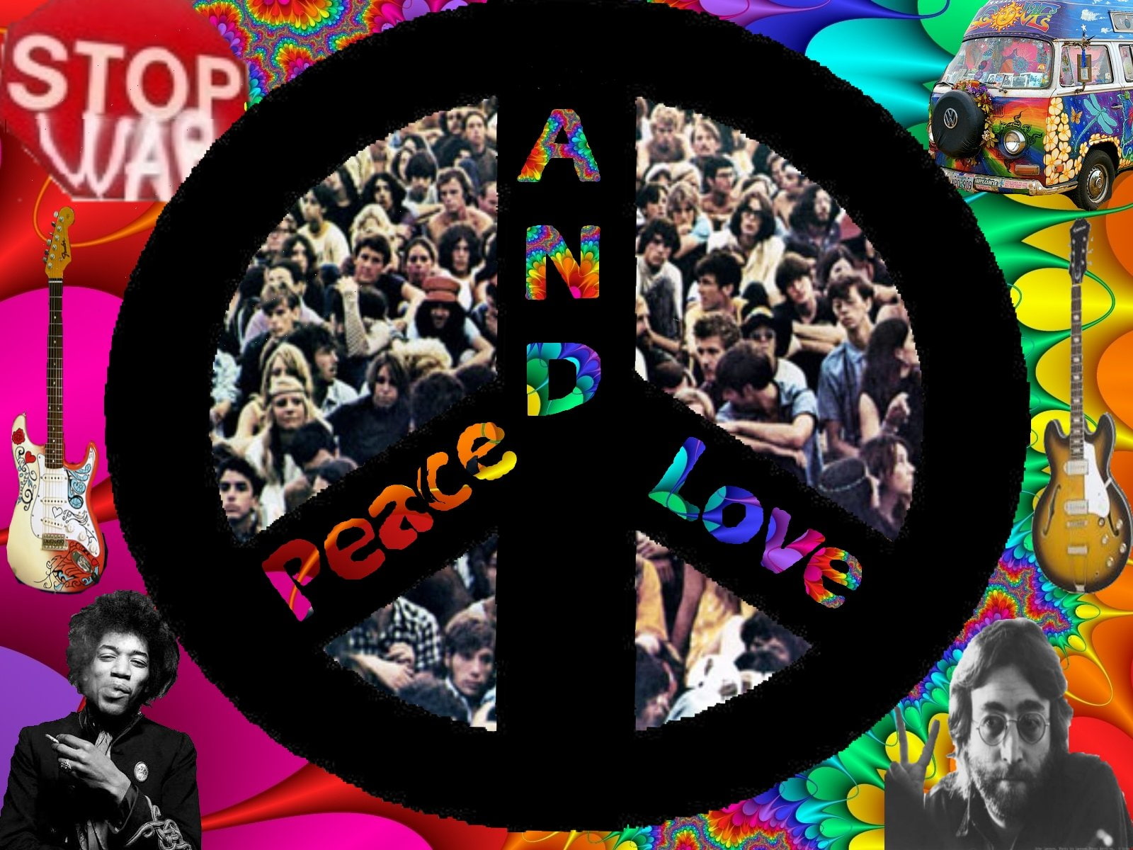 sign, lennon, john, guitars, hippies, psychedelic, peace, 60s, 720P, HD Wallpaper