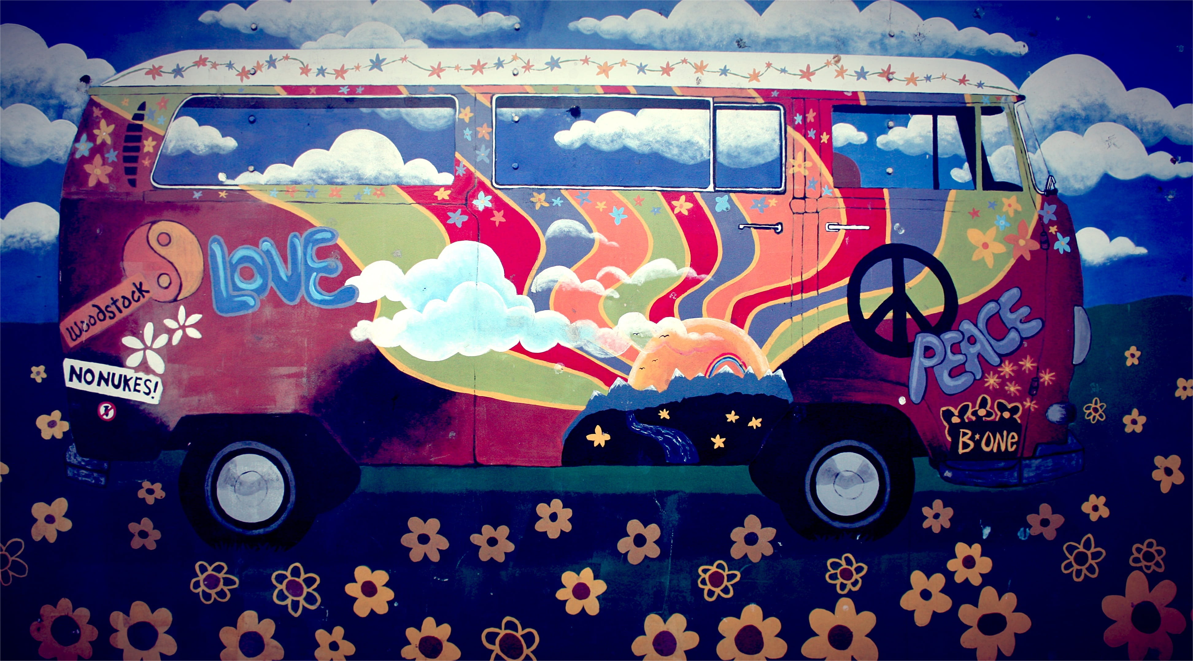 multi colored, mode of transportation, art and craft, motor vehicle, toy, no people, outdoors, text, flower power, animal representation, communication, HD Wallpaper