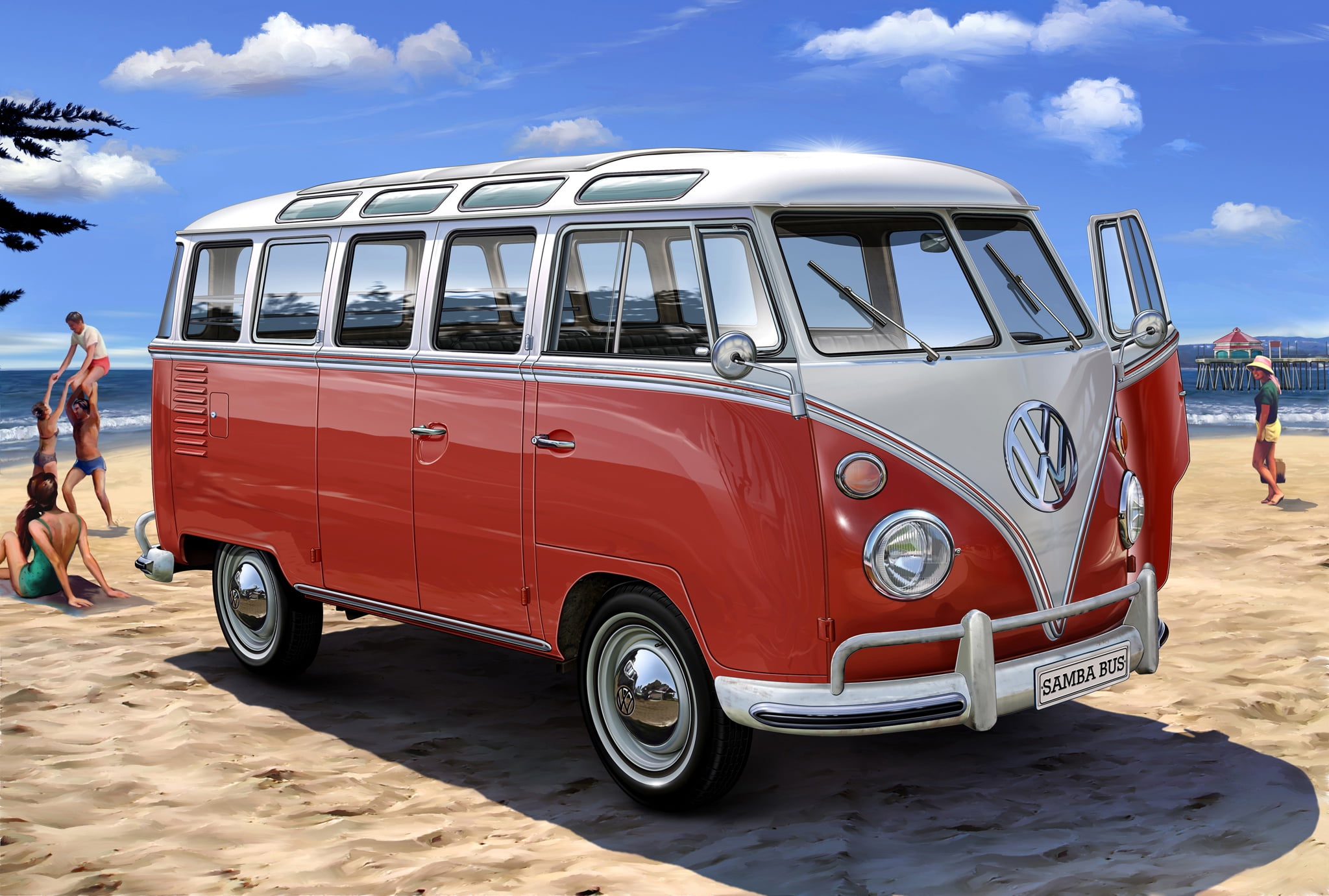 Volkwagen T1, Van, 1080P, Van hippie, VW1, Beach, HD Wallpaper