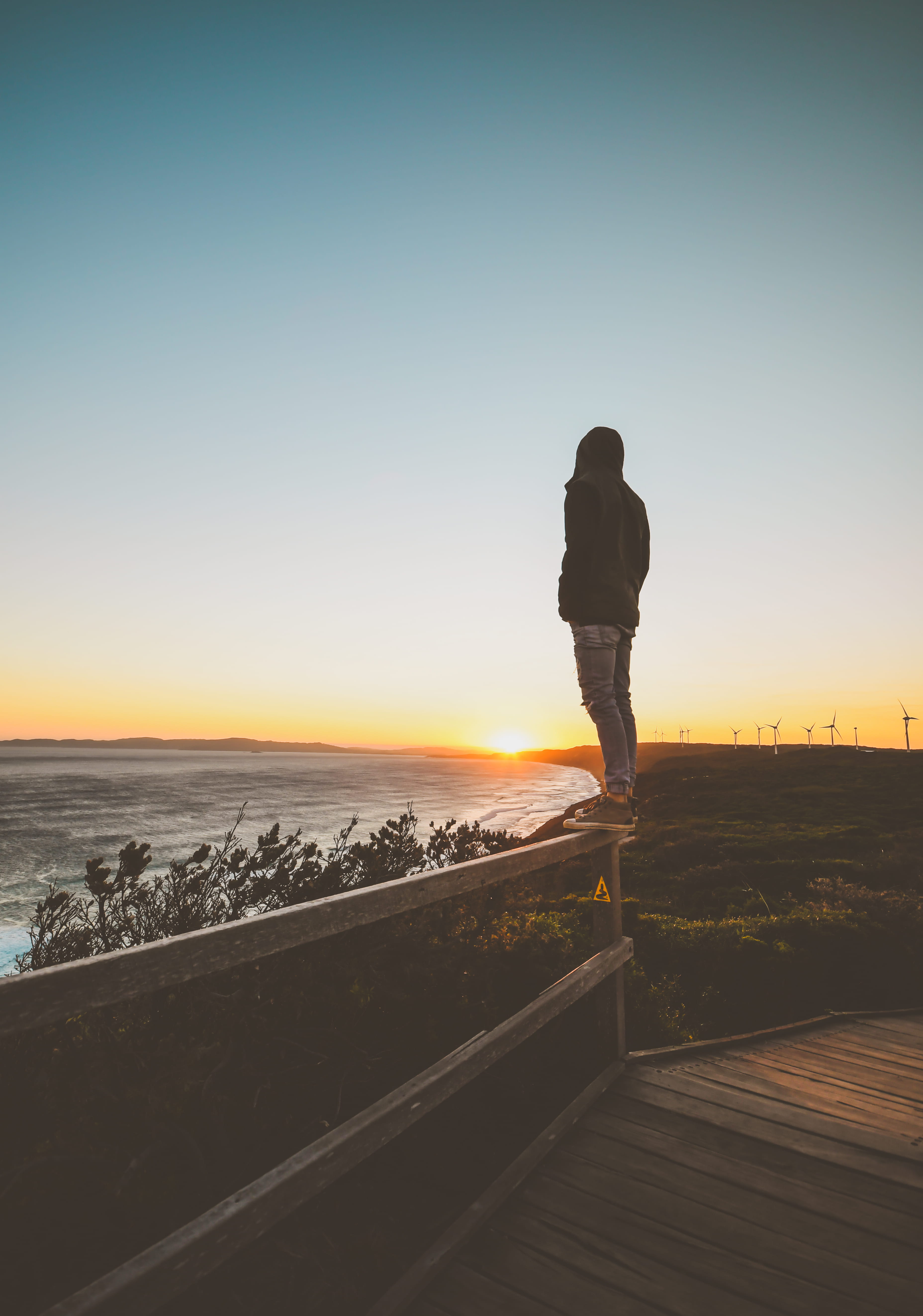 full length, scenics - nature, orange color, sunset, sky, sillouette, tranquility, silhouette, handrail, real people, sunlight, land, human, path, 5K, Phone HD Wallpaper