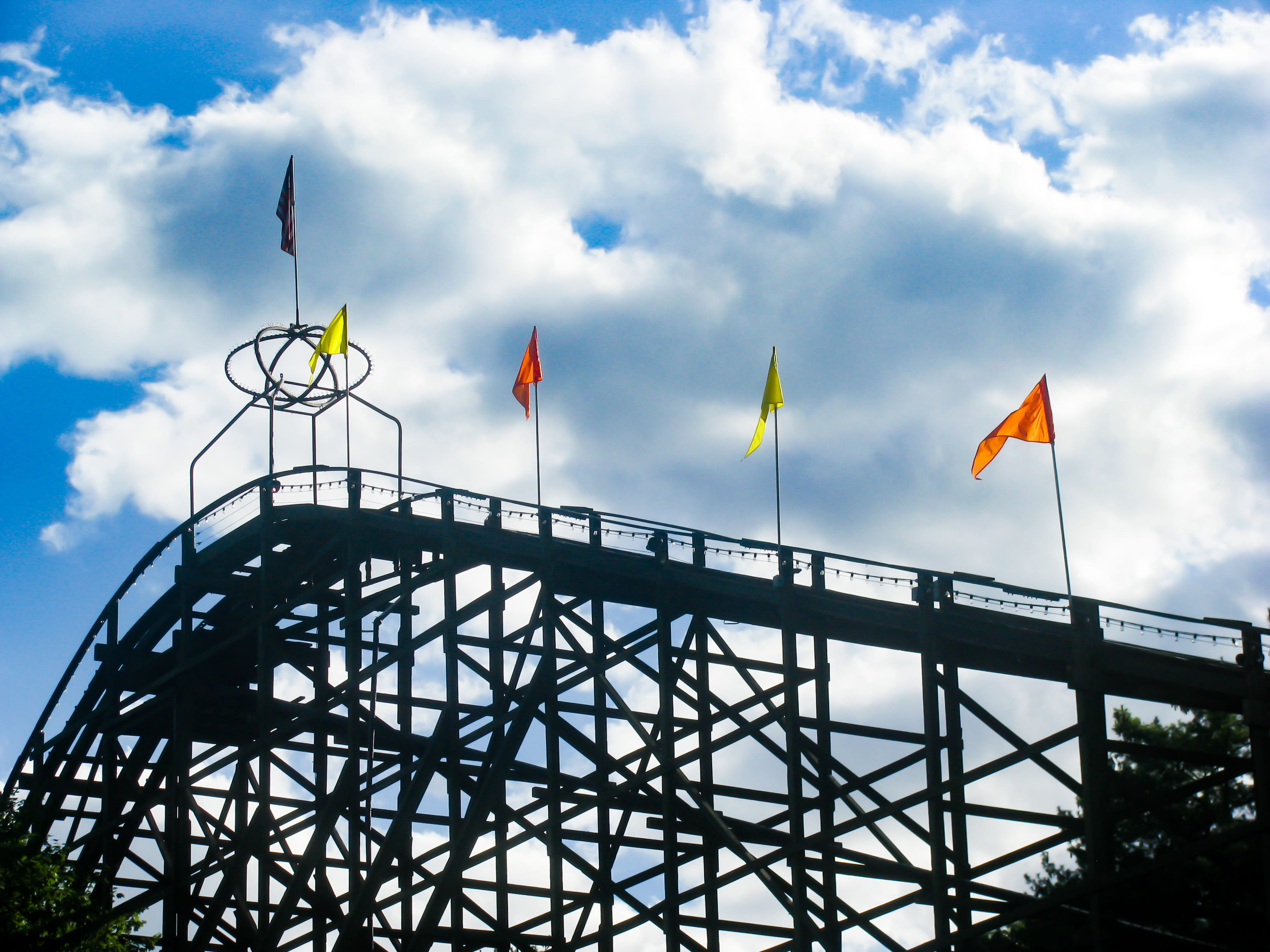 nature, patriotism, built structure, travel, architecture, city, blue sky, shadow, Amusement Park, metal, rollercoaster, 2K, multi colored, day, Sky, no people, HD Wallpaper