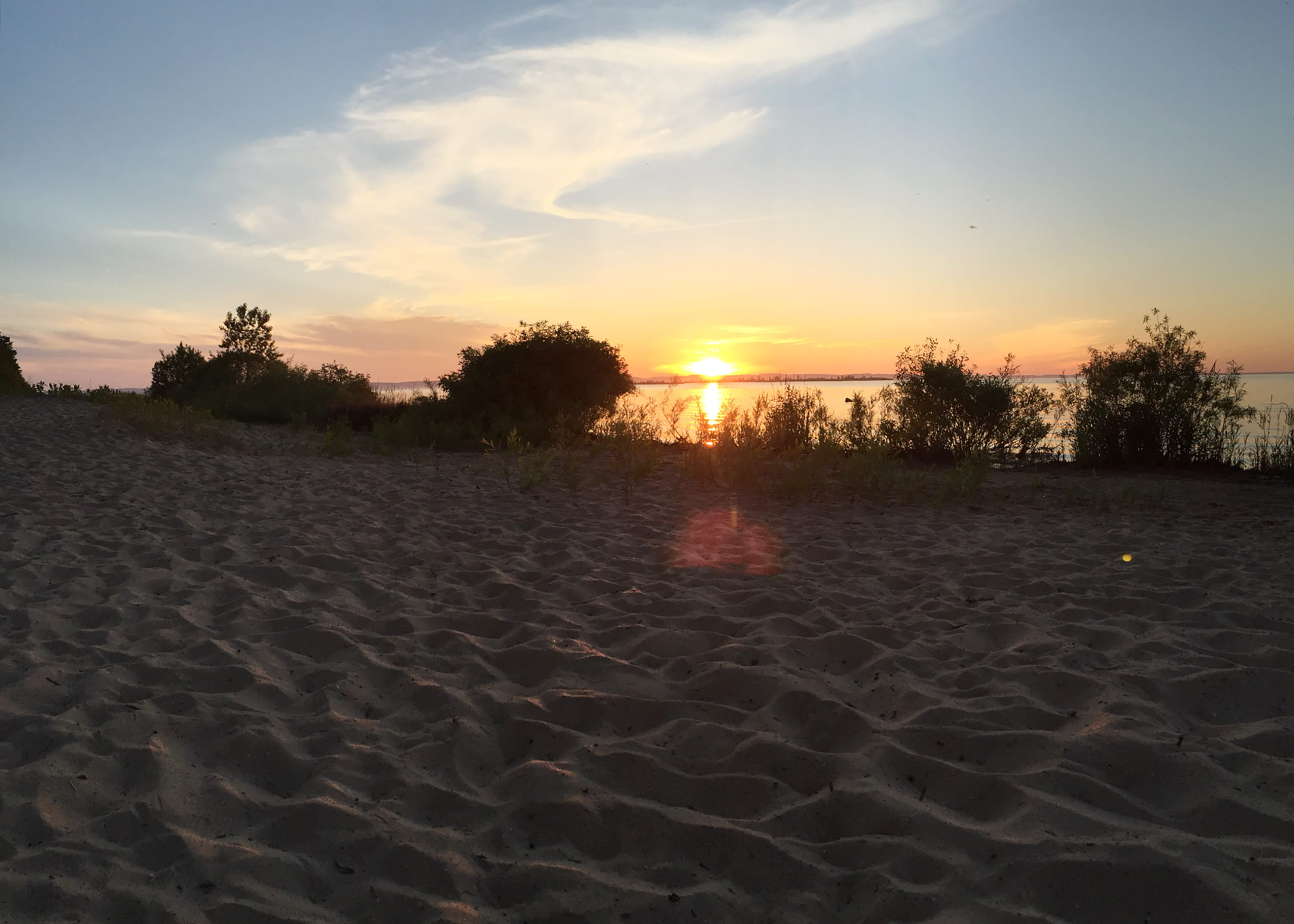 calm, plant, tranquil scene, sillouette, nature, landscape, michigan, canon, orange color, tranquility, sand, water, cloud - sky, sunlight, colorful, HD Wallpaper