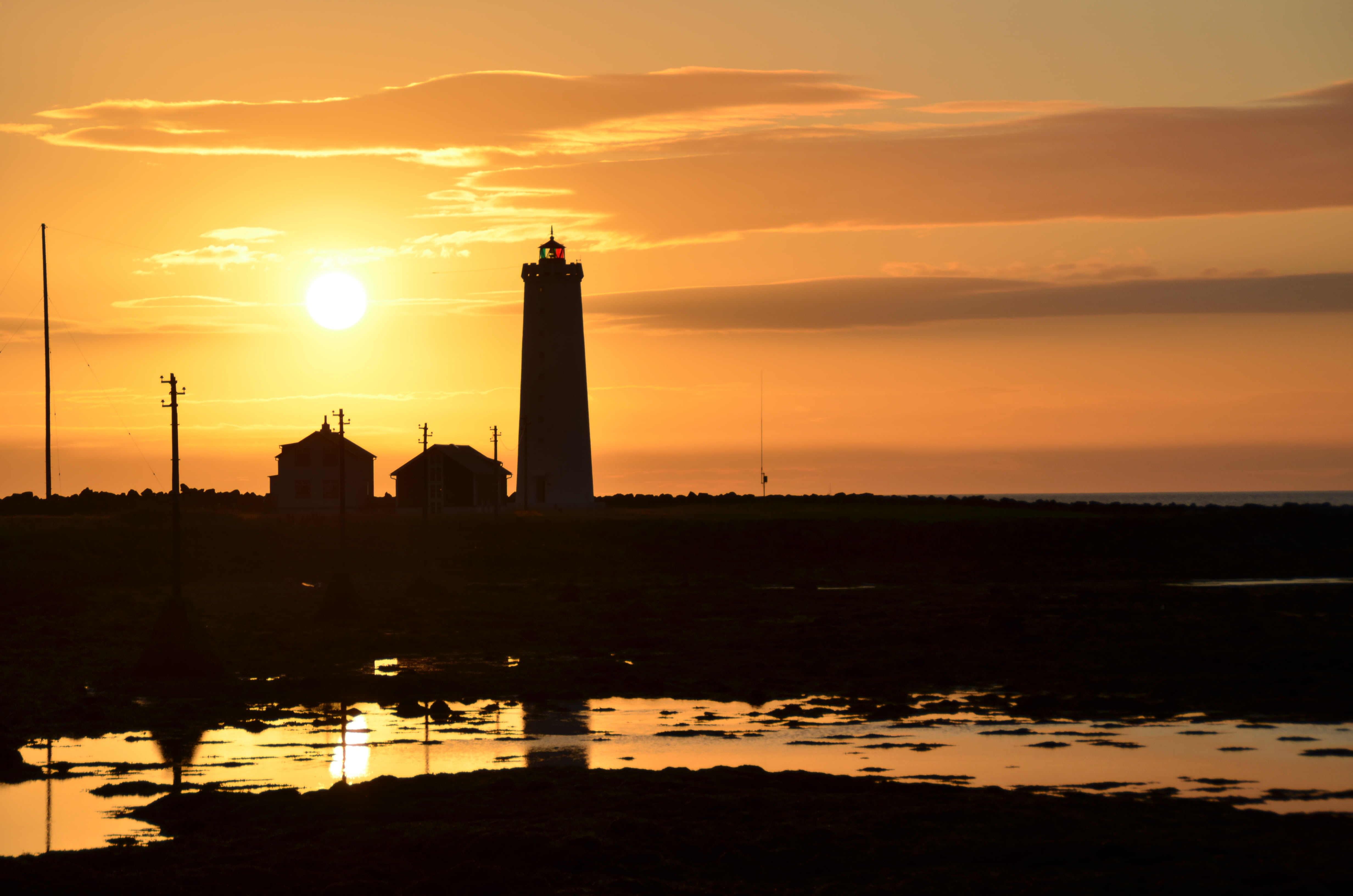 outdoors, built structure, lighthouse, sunset, beauty in nature, nature, no people, water, religion, 4K, cloud - sky, reflection, abendstimmung, silhouette, HD Wallpaper