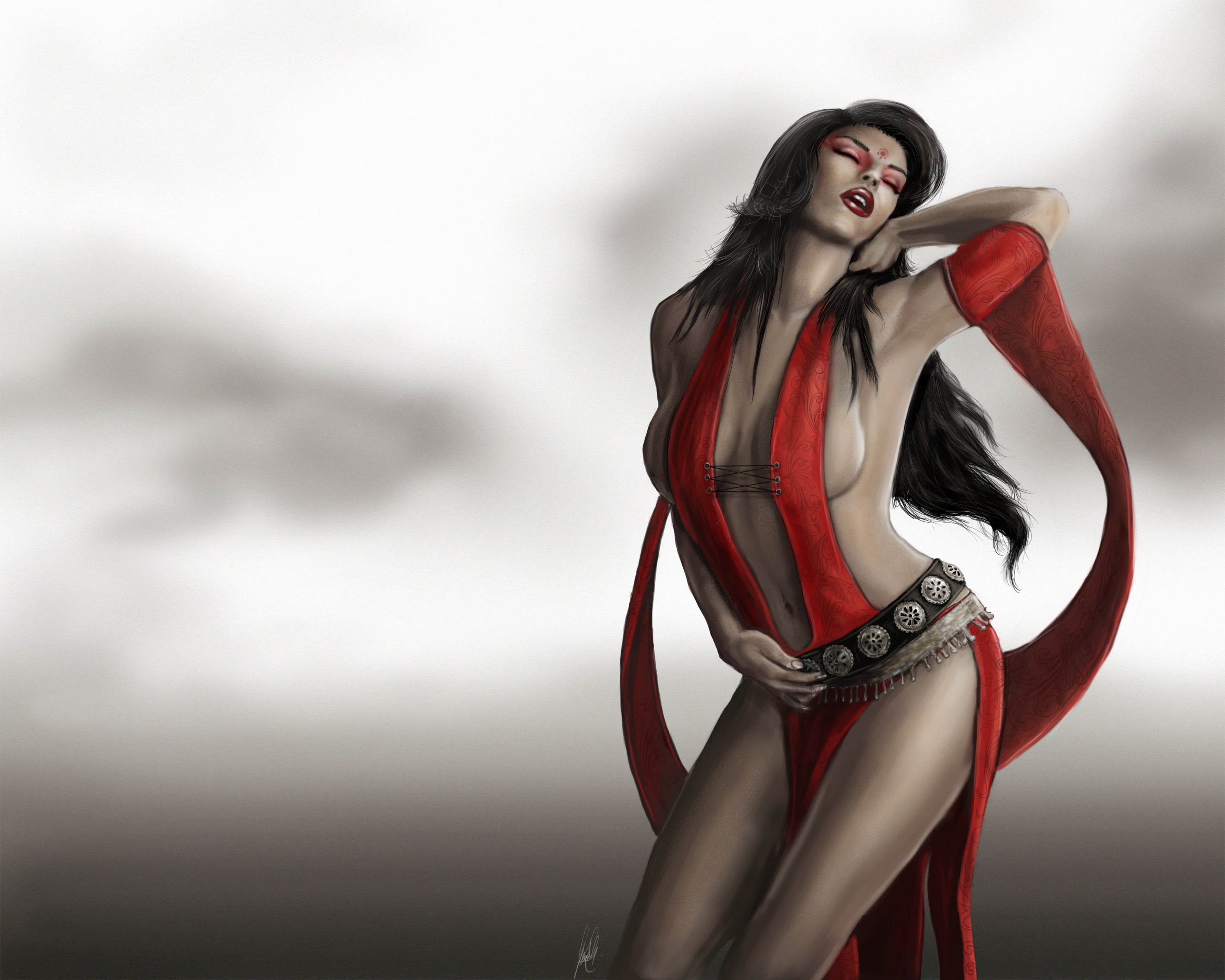 the Human Body, mouth open, Empress of Time, red, pose, sex Symbol, beautiful people, black, beautiful, glamour, superhero, females, clothing, illustration, HD Wallpaper