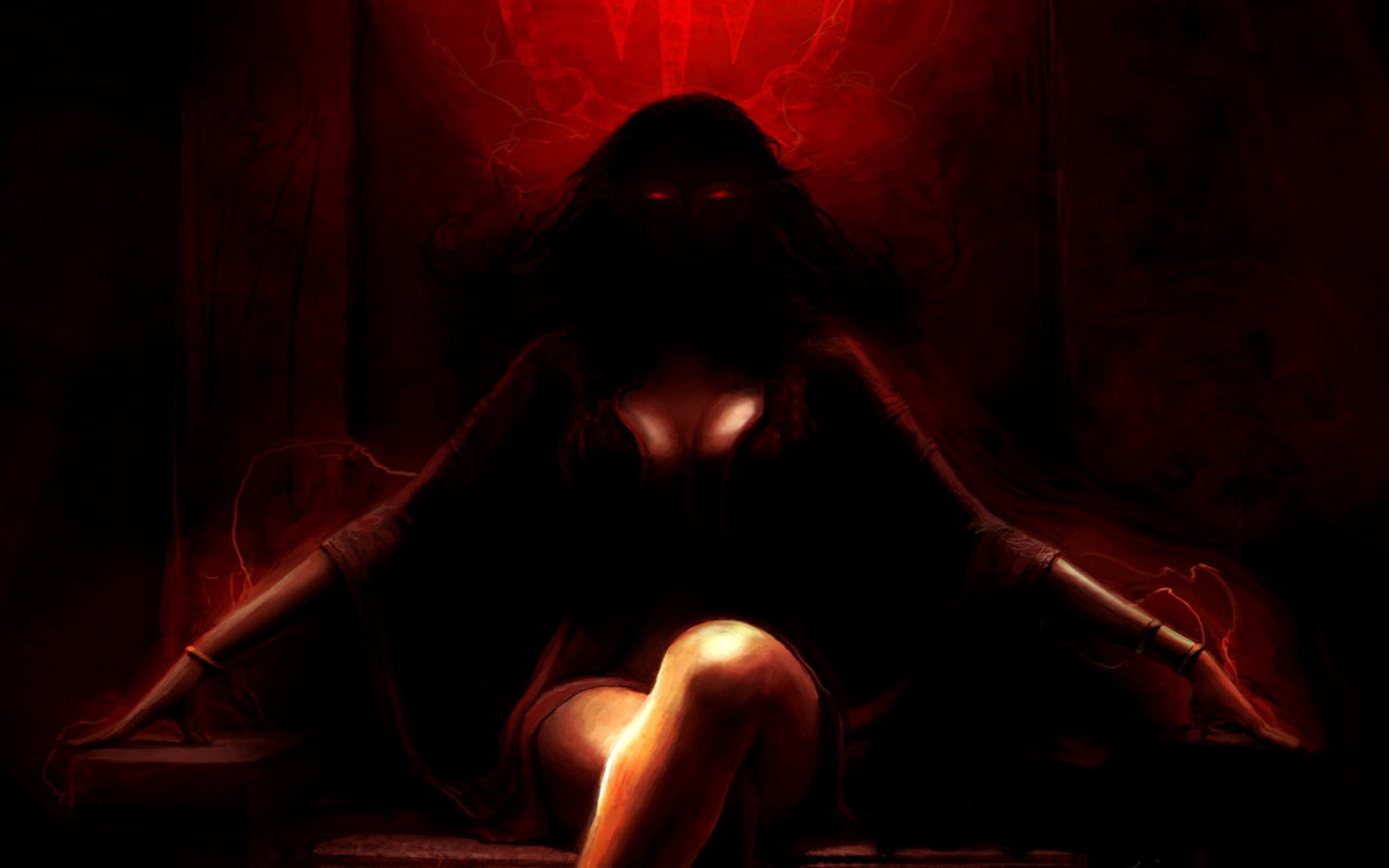 women, people, females, Sitting, mystery, lifestyle, beautiful woman, red, Red Eyes, beautiful, spooky, beauty, depression - sadness, top, the Human Body, HD Wallpaper