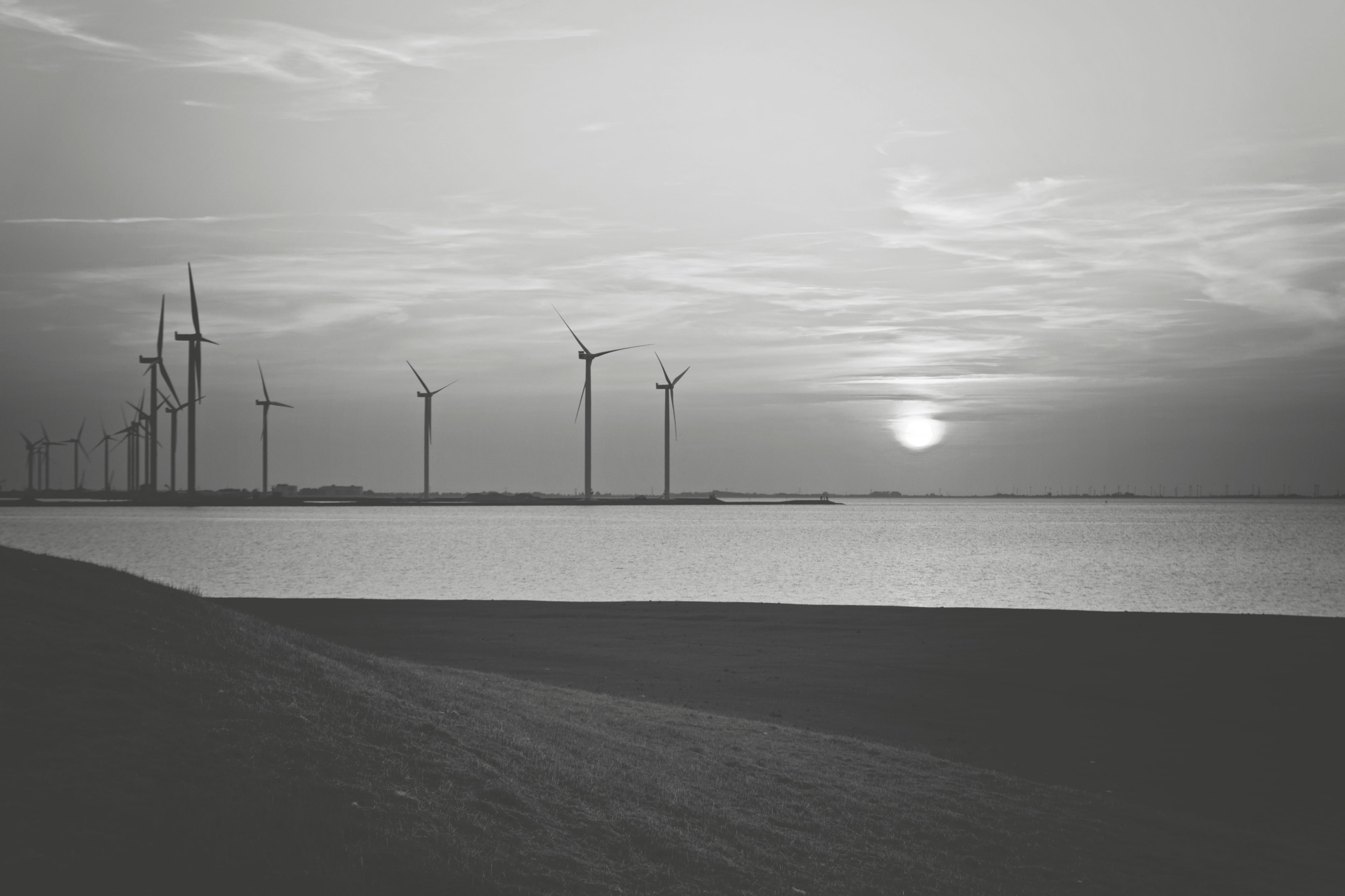 environmental conservation, sky, wind turbine, energy, technology, turbine, land, scenics - nature, sunset, outdoors, sustainable resources, no people, HD Wallpaper