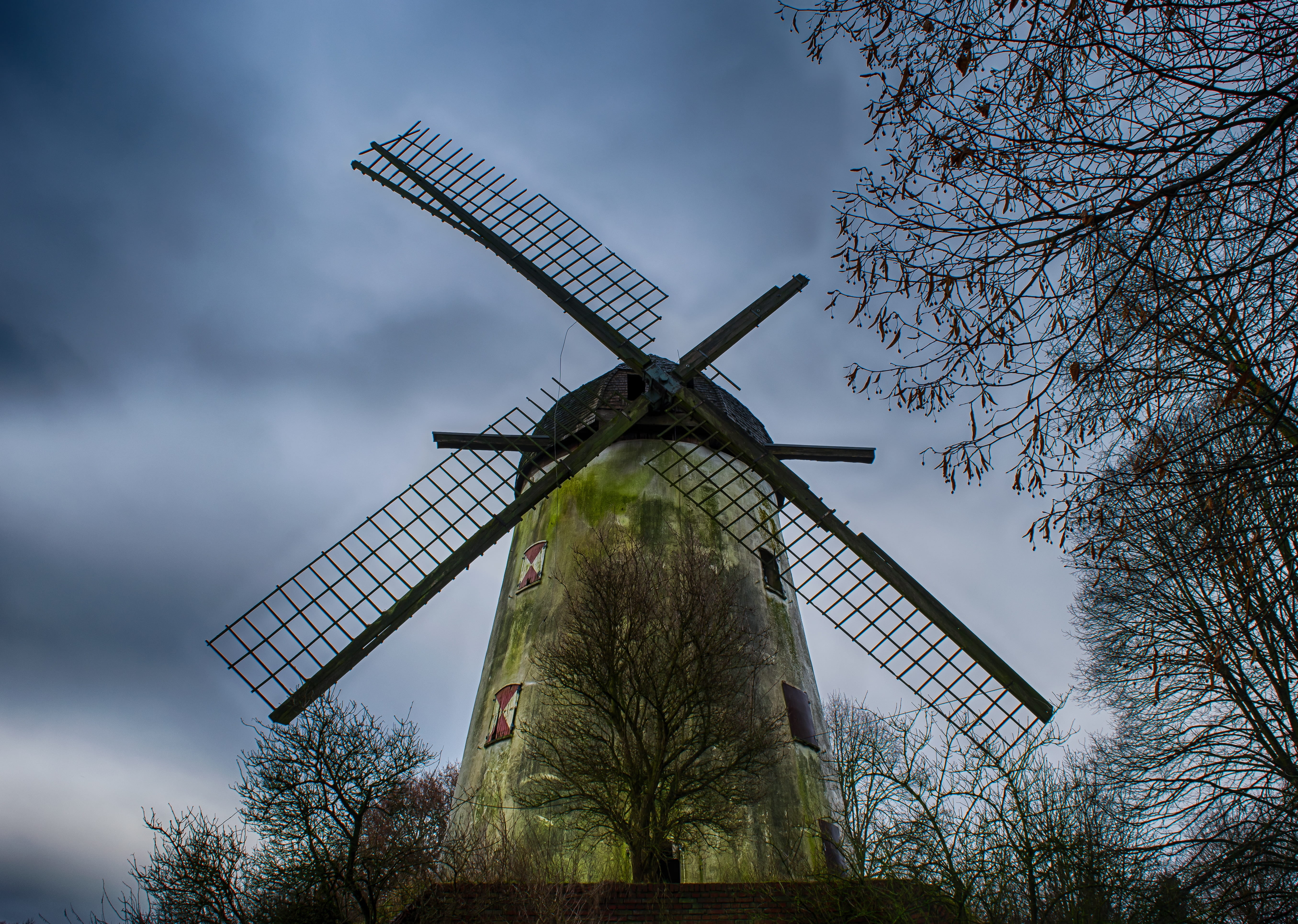 architecture, old, old windmill, turbine, alternative energy, broken, environment, solar panel, lapsed, lost places, break up, past, windmill, weird, tree, HD Wallpaper