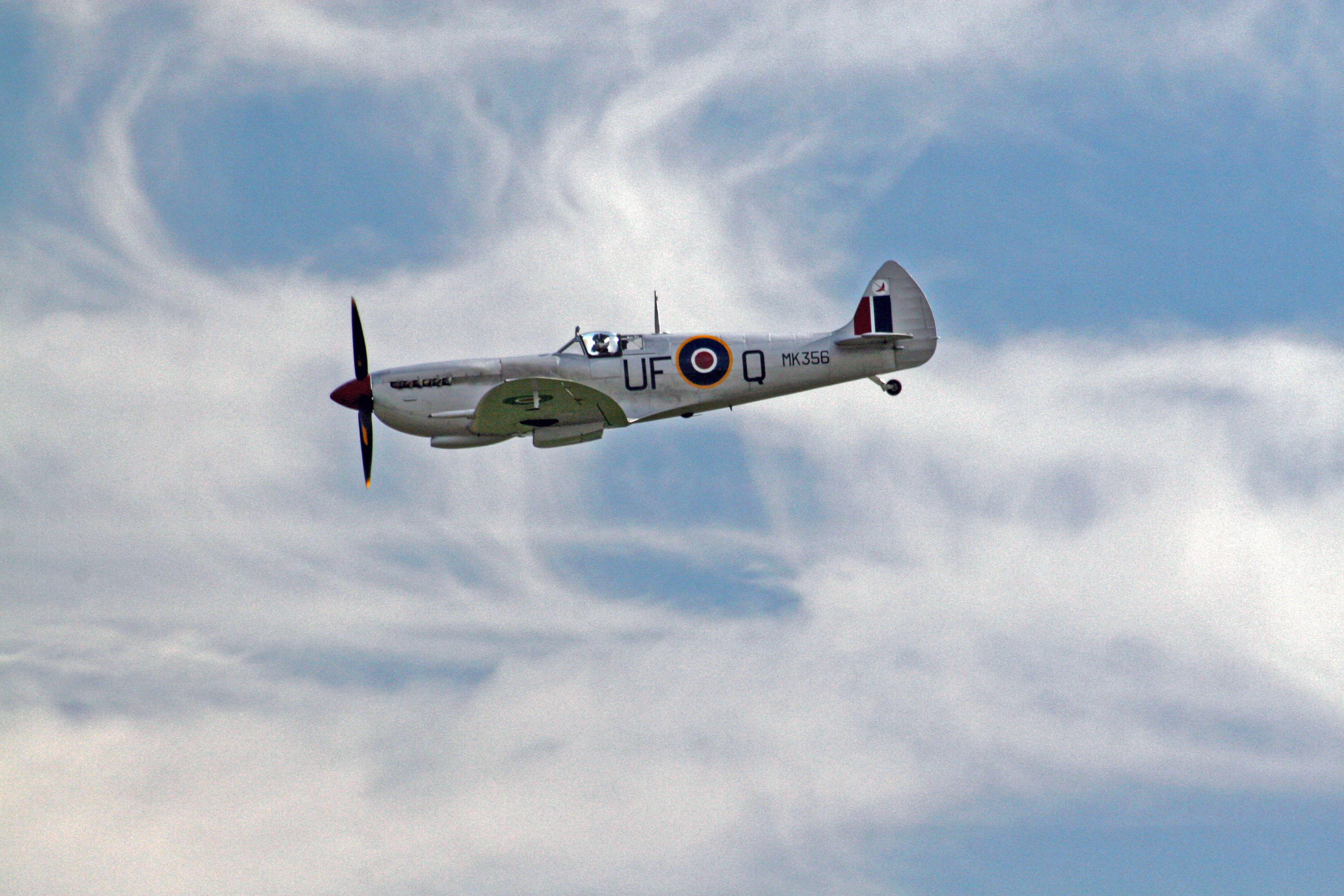 ufo, air force, plane, mode of Transport, air, low angle view, flying, military, on the move, 2K, blue, aircraft, flight, Spitfire, cloud - Sky, aviation, HD Wallpaper