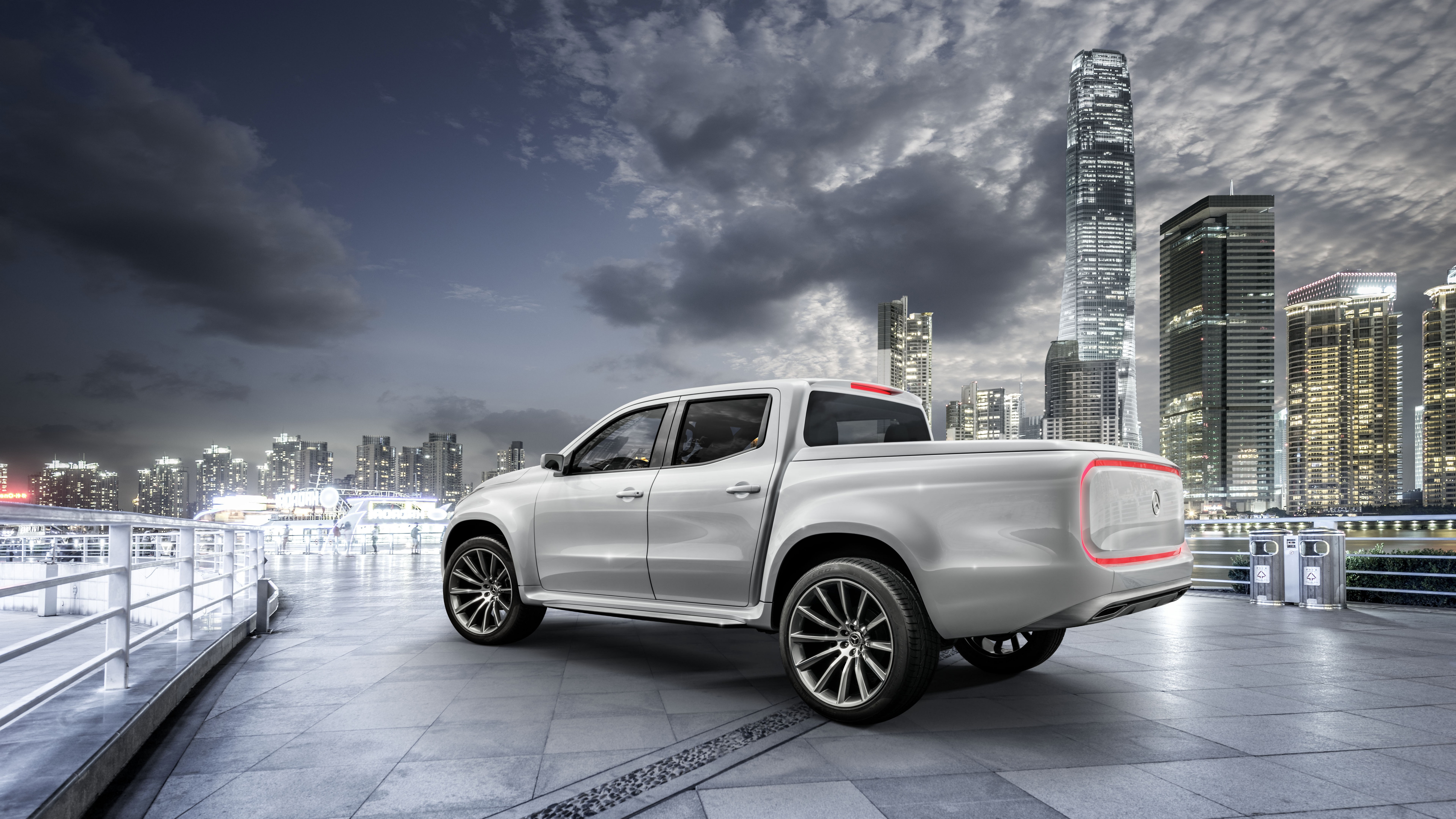 ground, parked, pickup, Mercedes-Benz Concept X-CLASS, cab, gray, concrete, crew, truck, white, 8K, HD Wallpaper